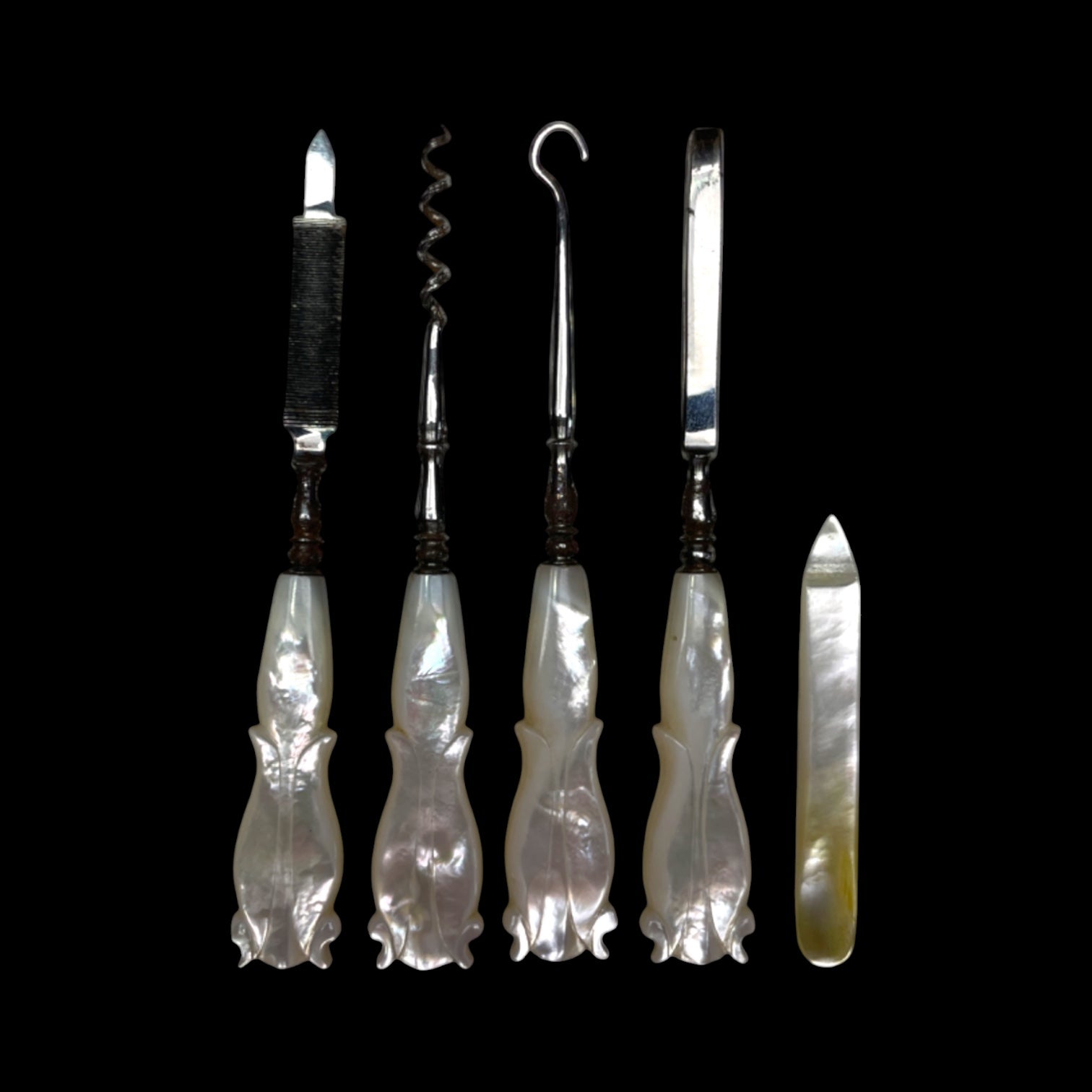 Mother of Pearl Travelling Vanity Set. Cased.