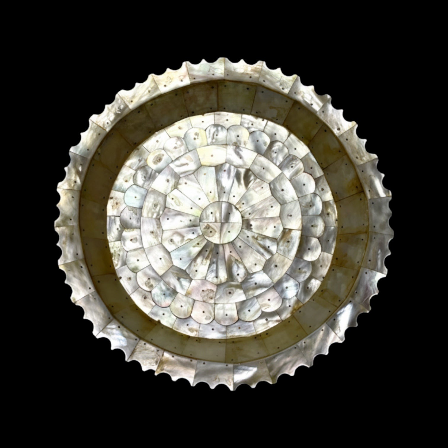 Large Antique Goa Mother of Pearl Serving Dish. With Stand.