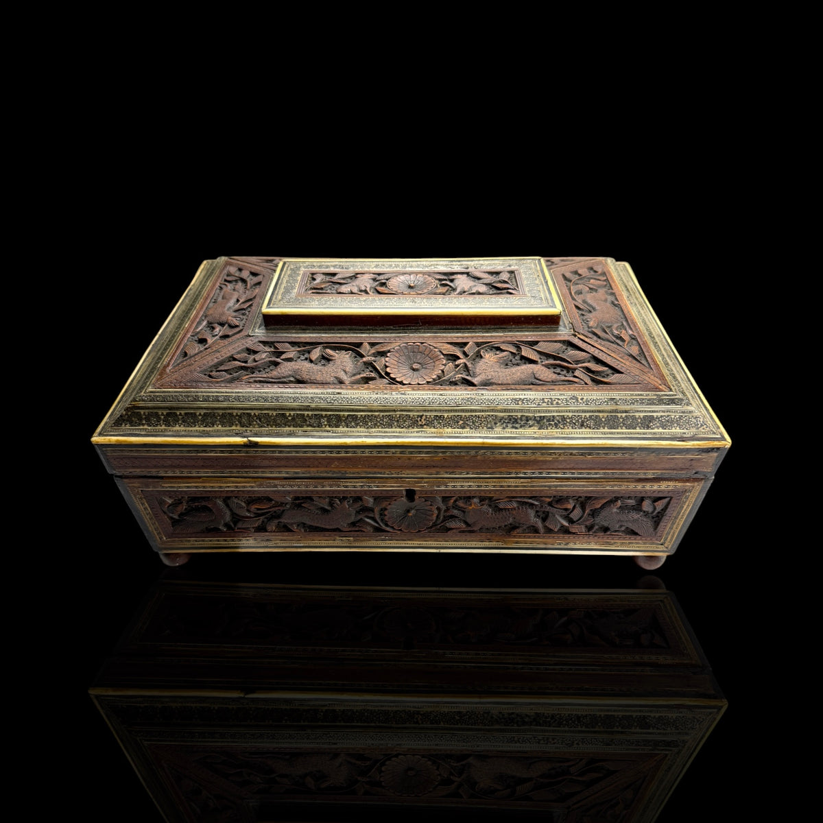 Anglo-Indian Carved Sandlewood Jewellery Box