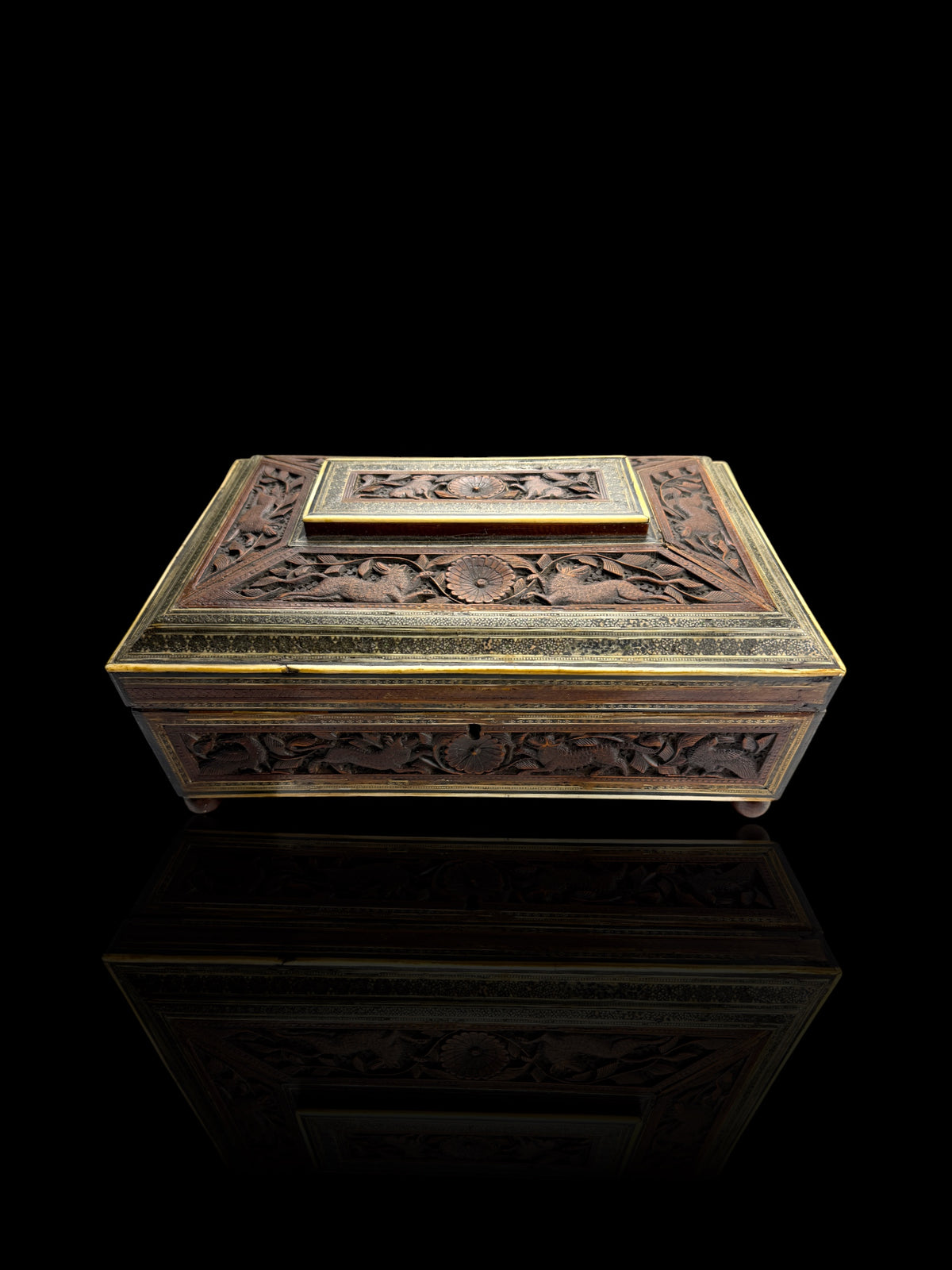 Anglo-Indian Carved Sandlewood Jewellery Box
