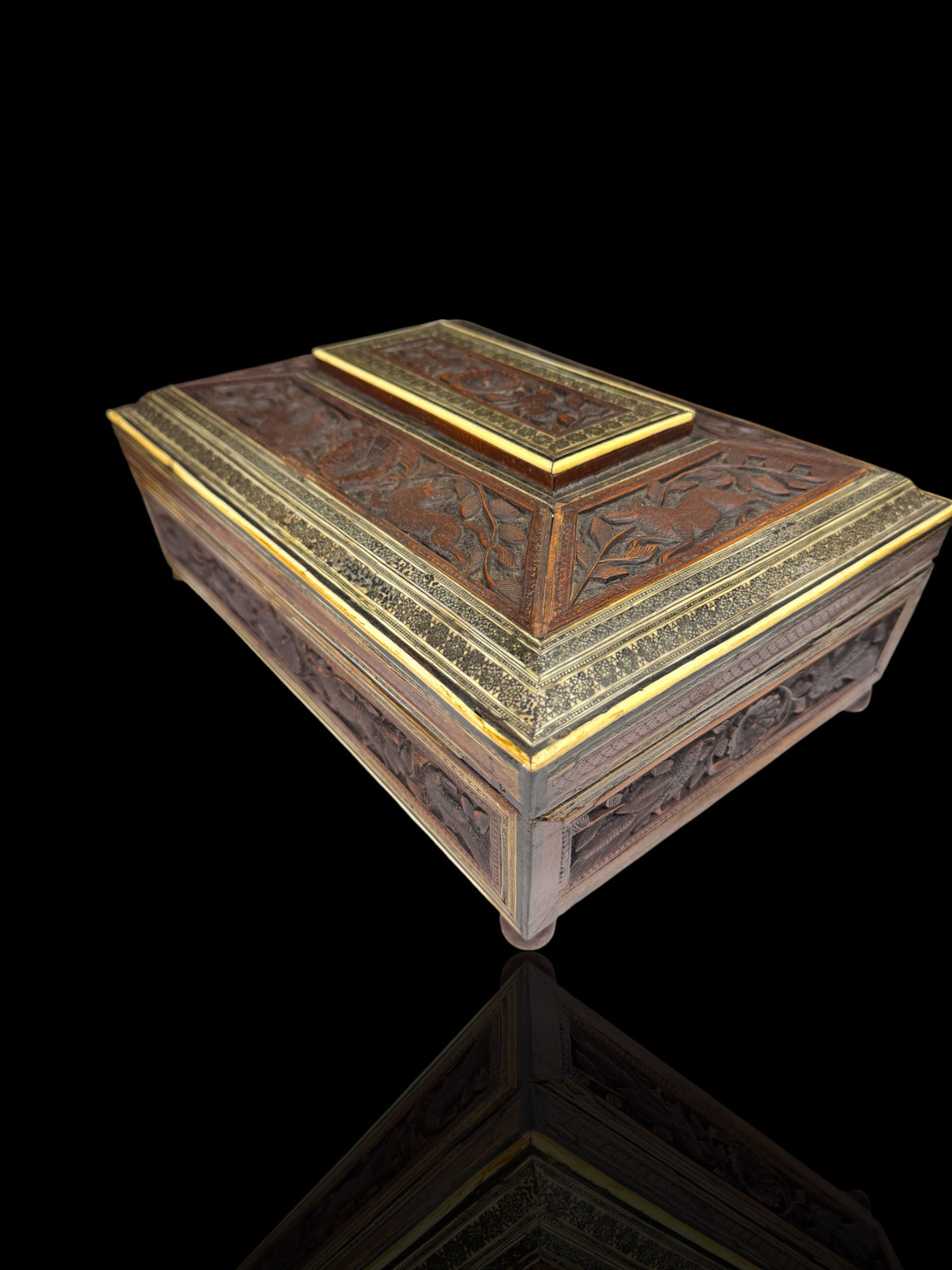 Anglo-Indian Carved Sandlewood Jewellery Box