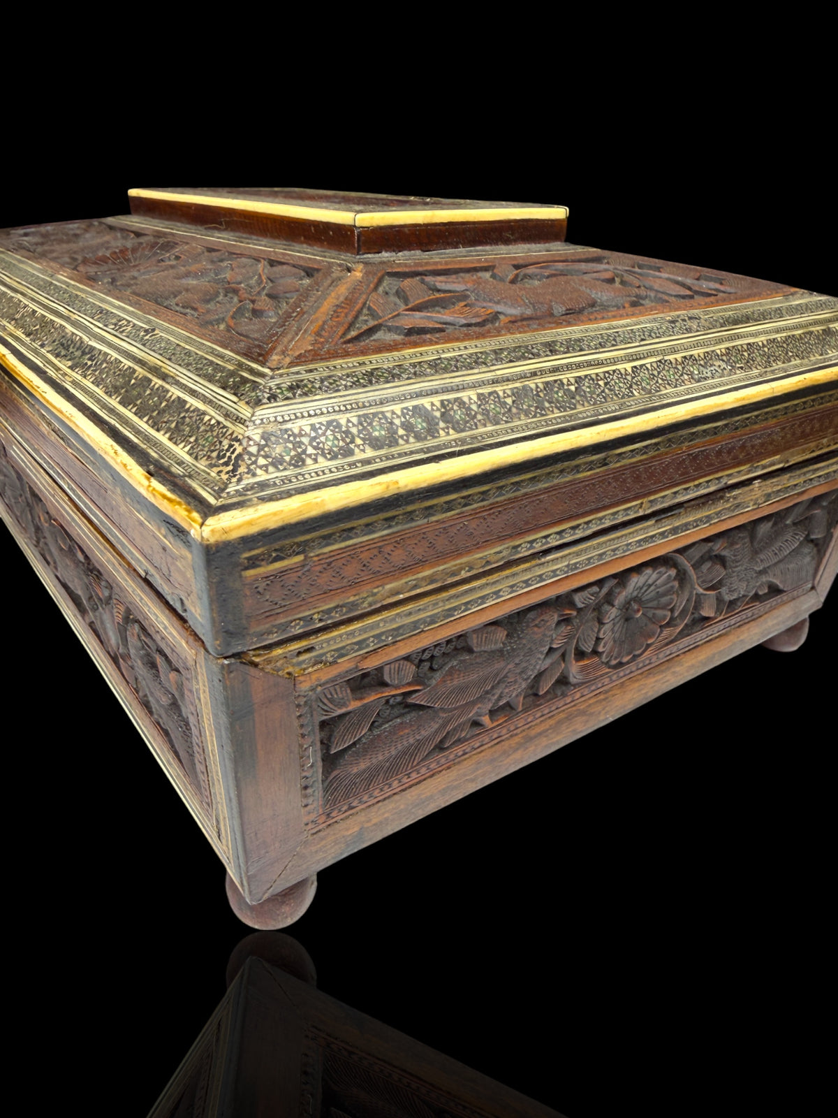 Anglo-Indian Carved Sandlewood Jewellery Box