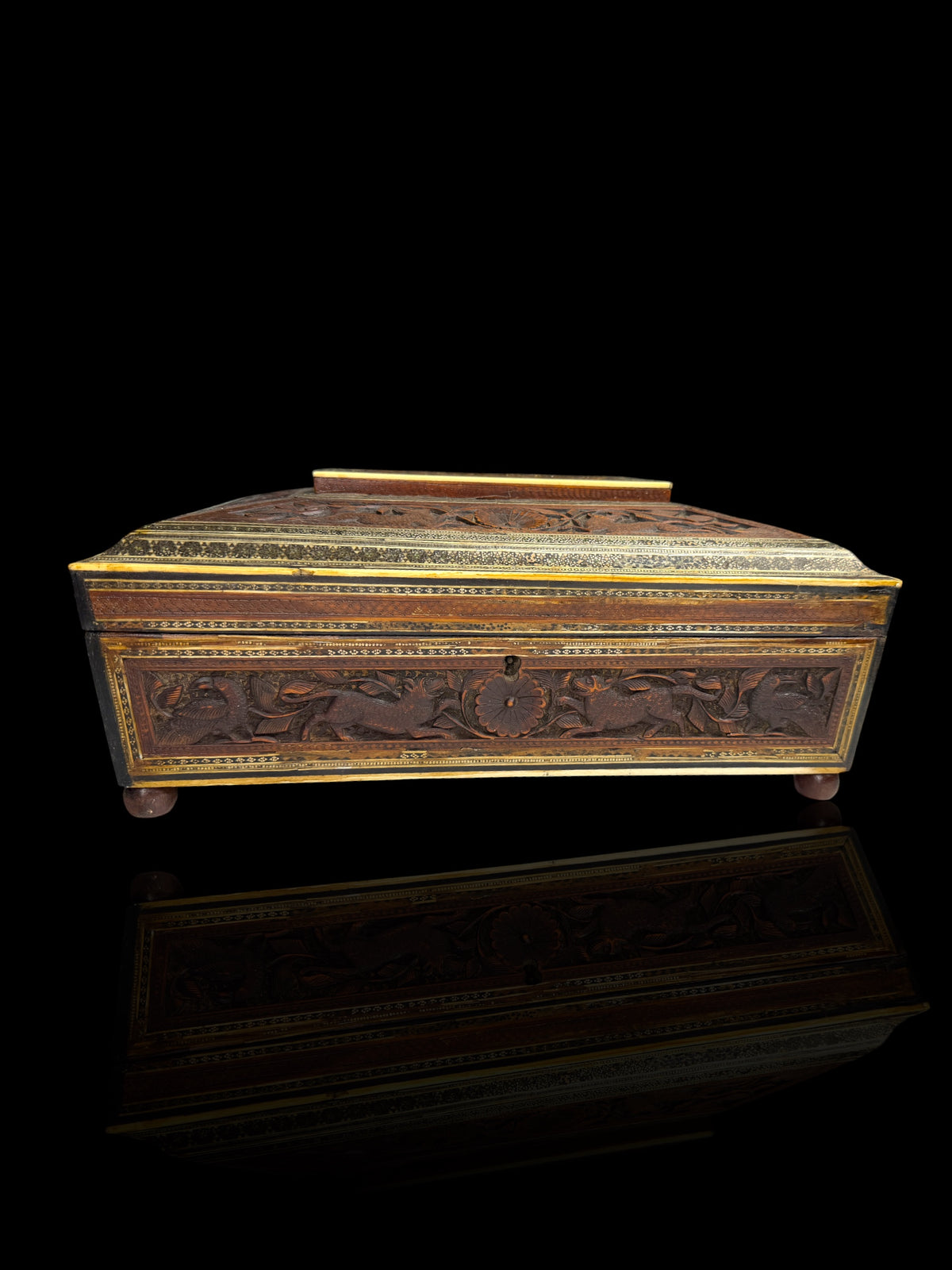 Anglo-Indian Carved Sandlewood Jewellery Box
