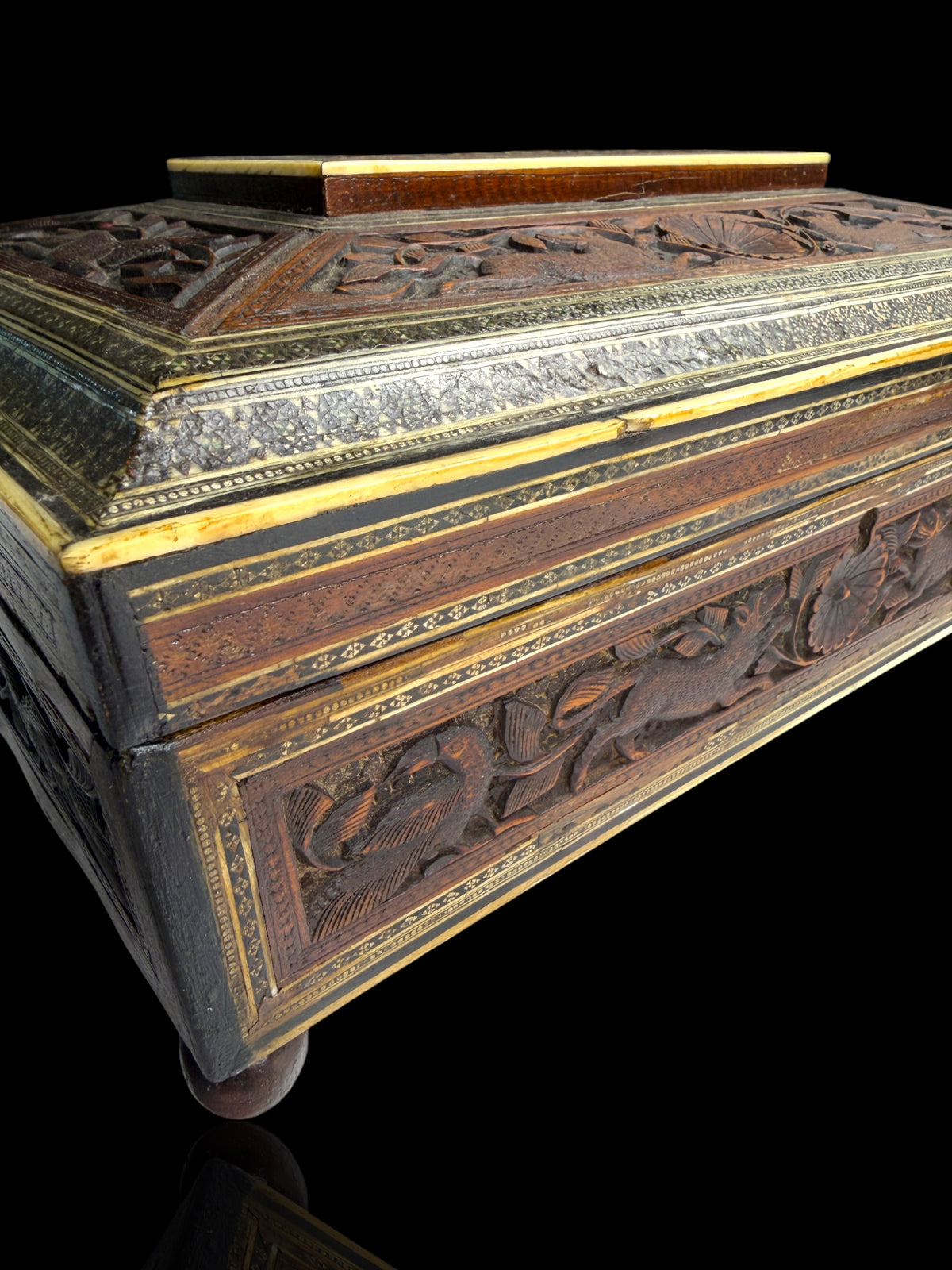 Anglo-Indian Carved Sandlewood Jewellery Box