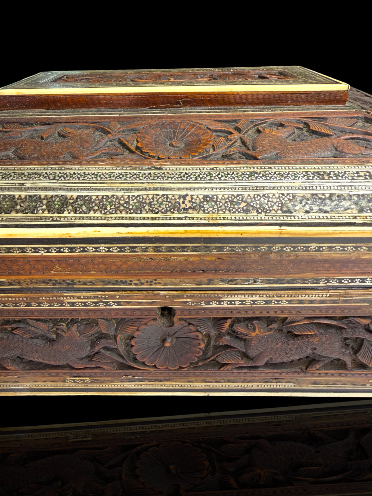 Anglo-Indian Carved Sandlewood Jewellery Box