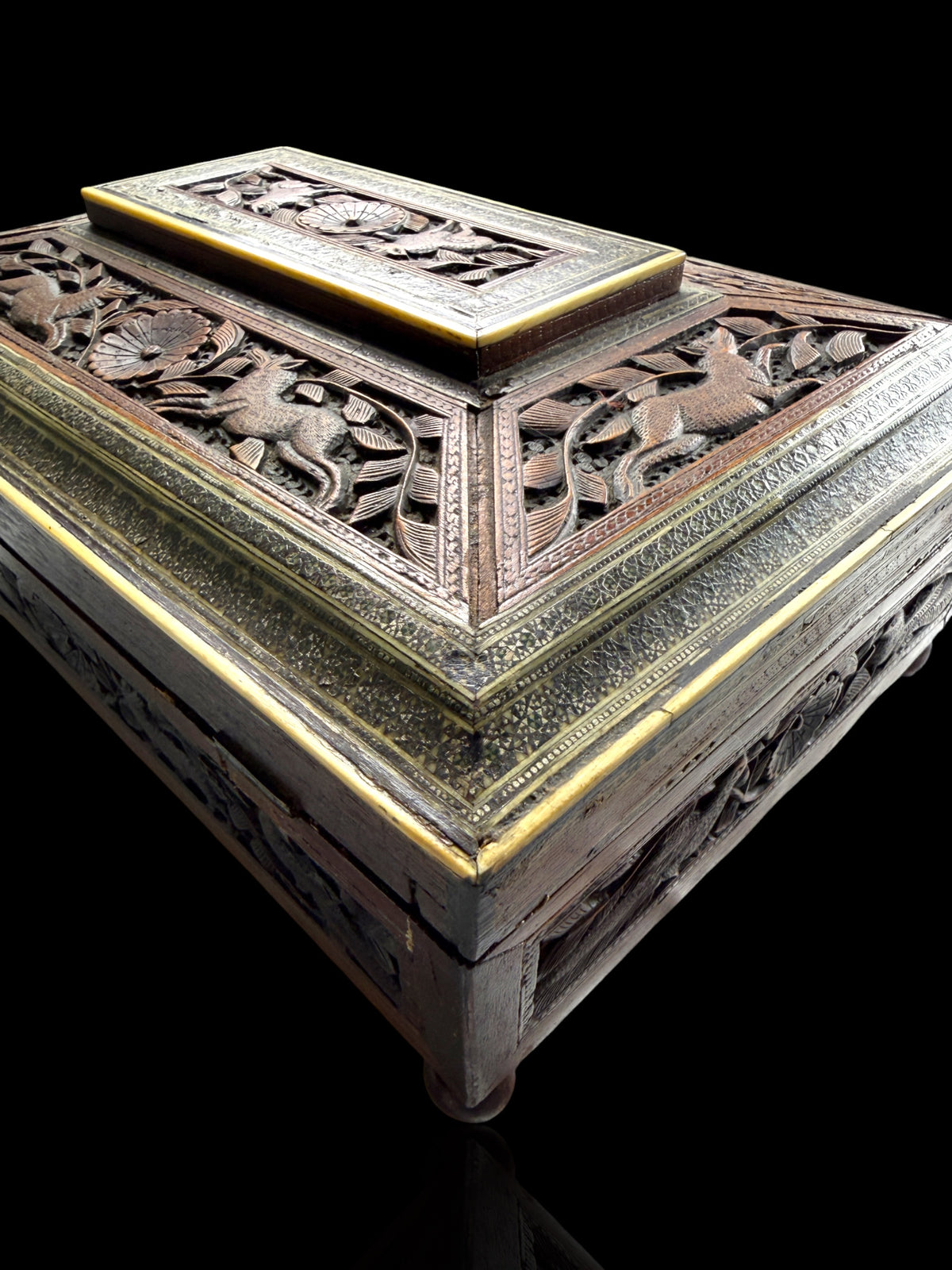 Anglo-Indian Carved Sandlewood Jewellery Box
