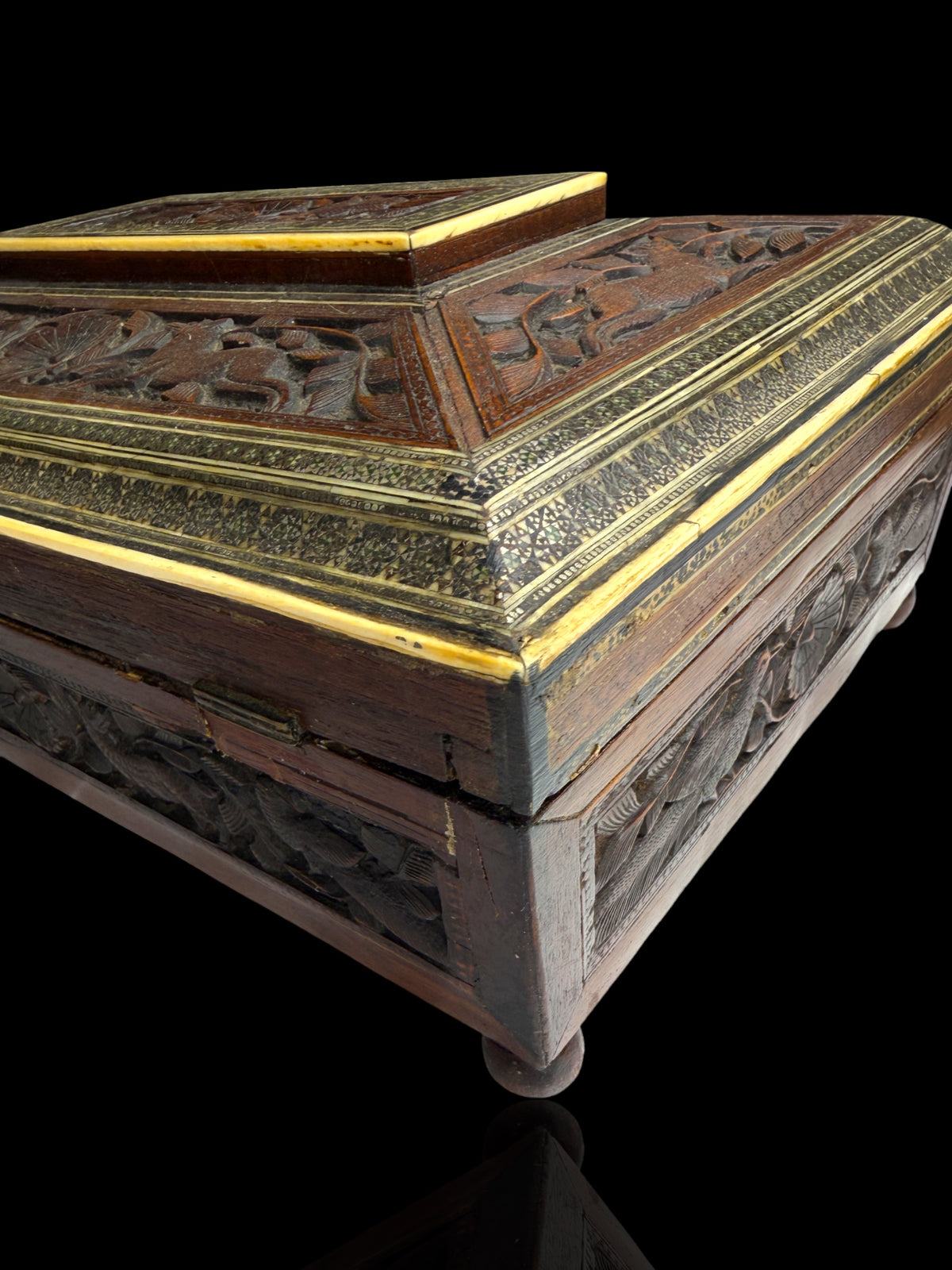 Anglo-Indian Carved Sandlewood Jewellery Box