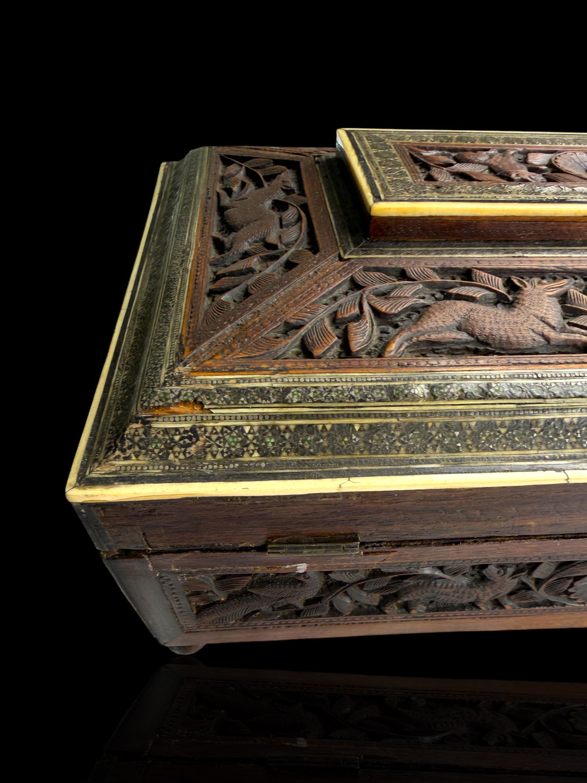 Anglo-Indian Carved Sandlewood Jewellery Box