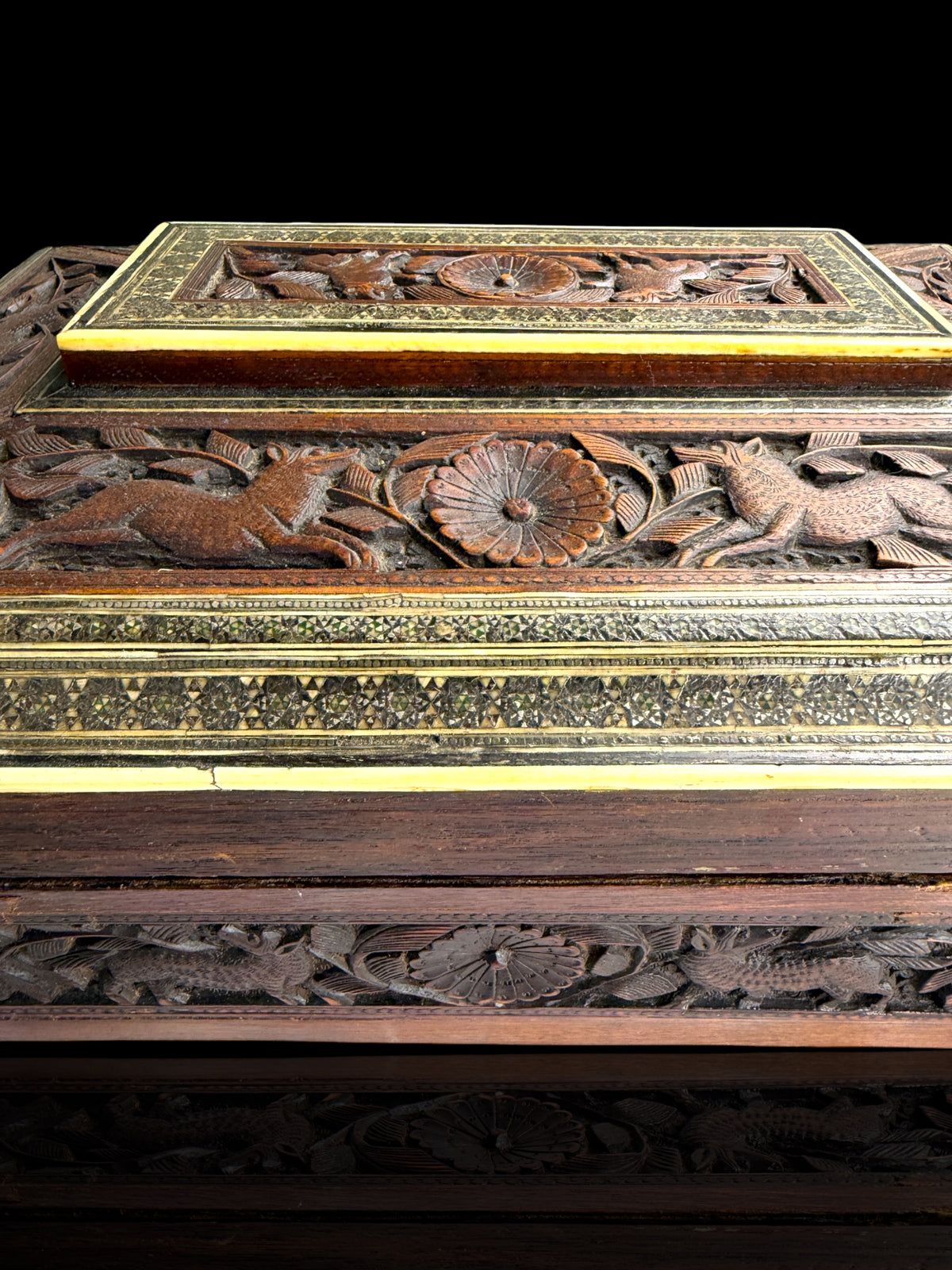 Anglo-Indian Carved Sandlewood Jewellery Box