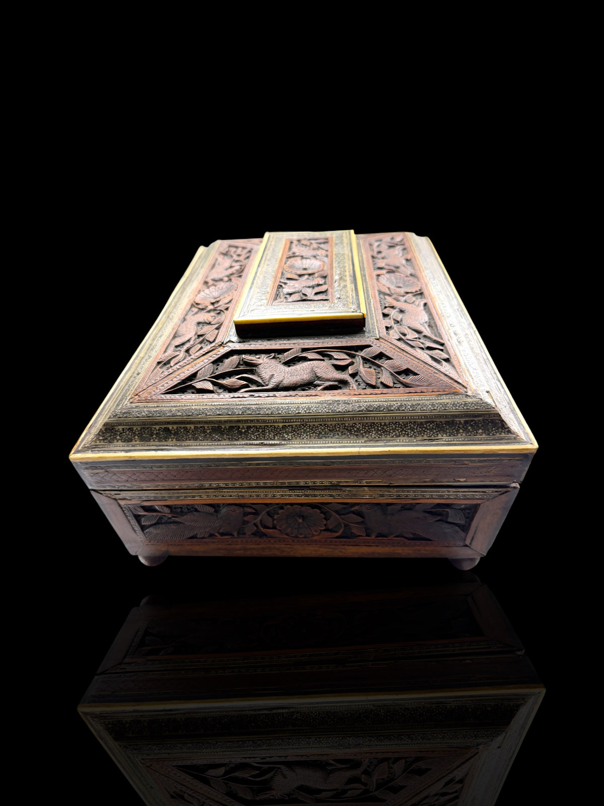Anglo-Indian Carved Sandlewood Jewellery Box