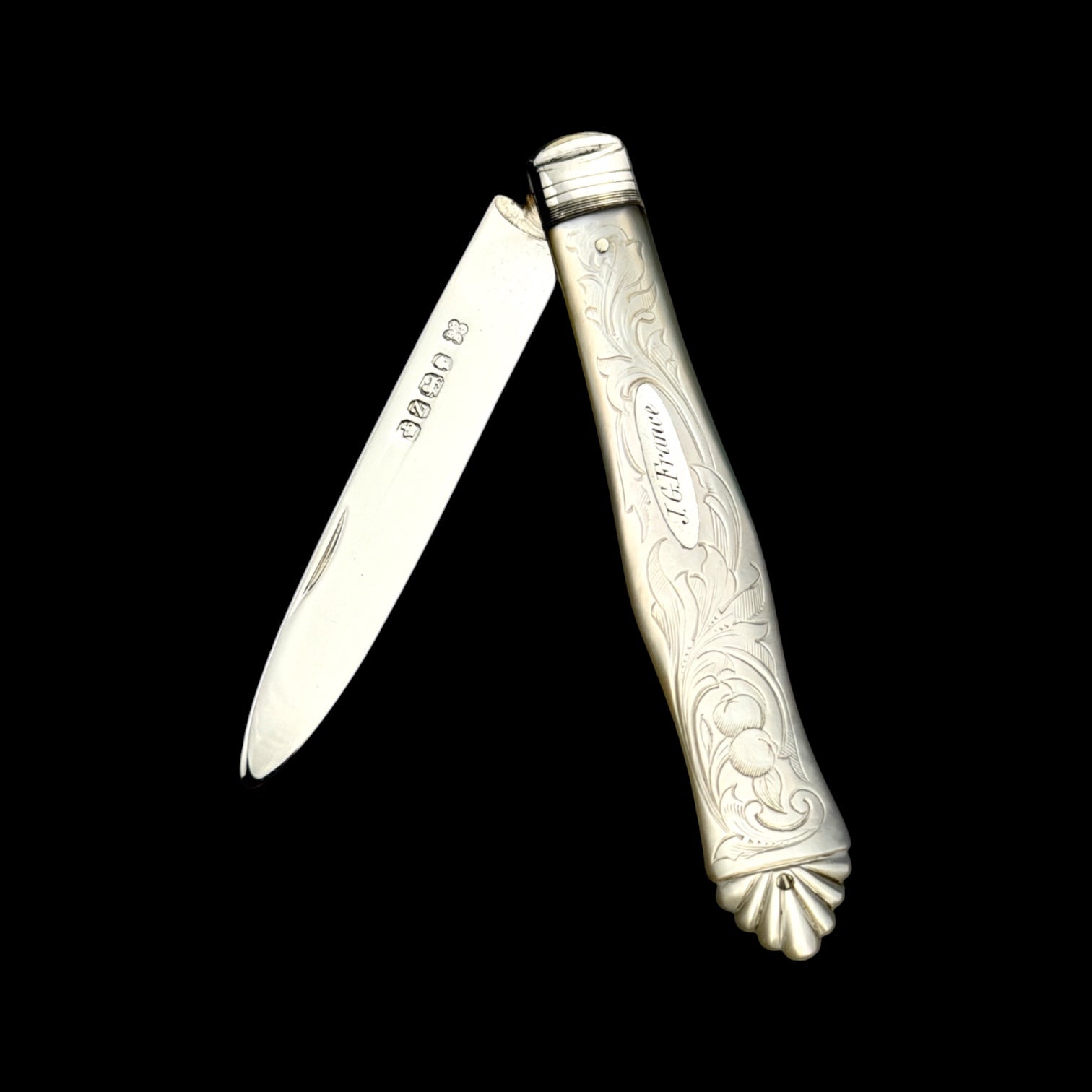 Antique Pocket Knife. 1876, Mother of Pearl and Sterling Silver. Cased.