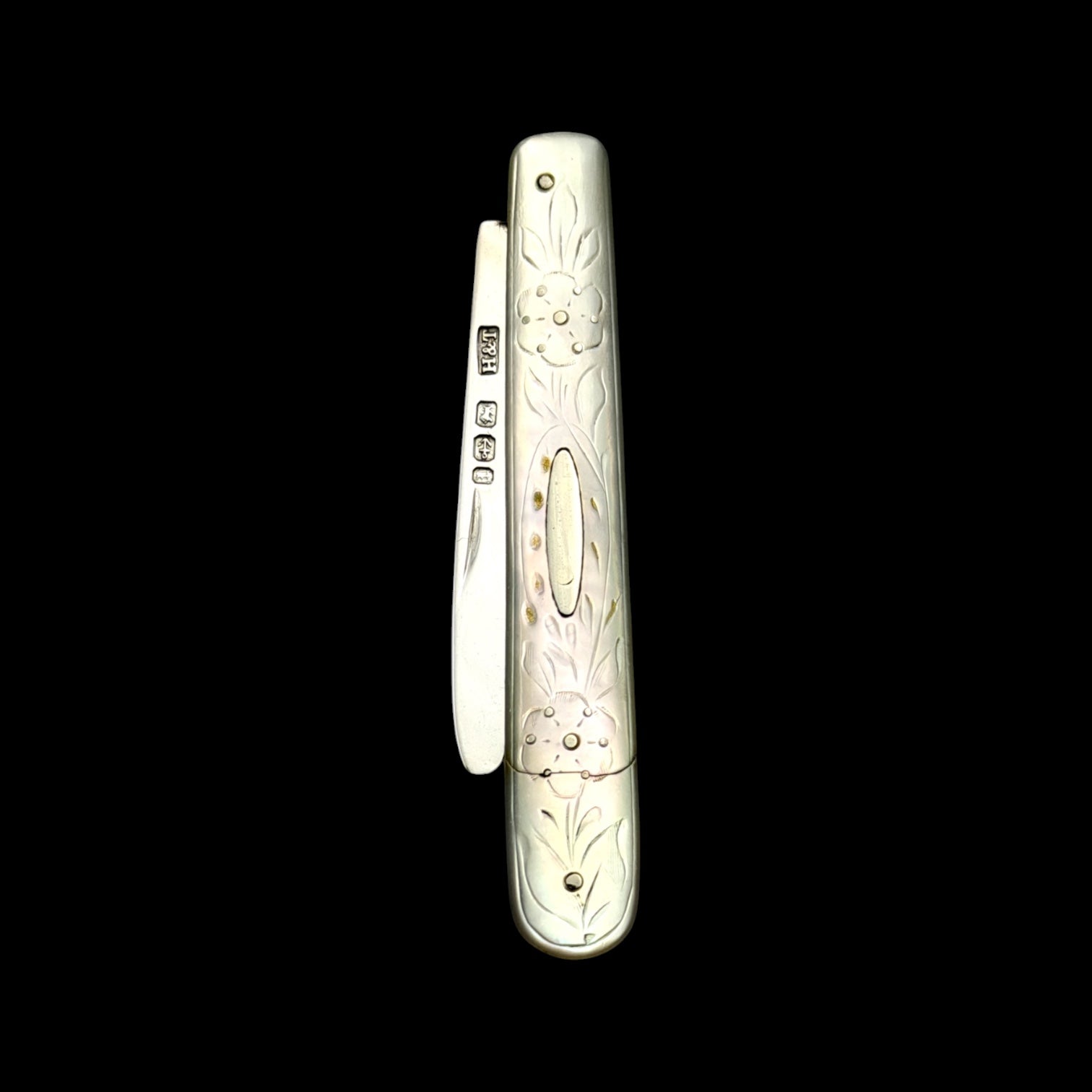 Antique Pocket Knife. 1880, Mother of Pearl and Sterling Silver.