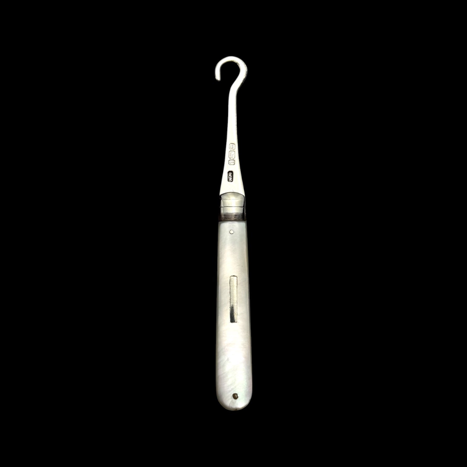 Antique Button Hook. 1908, Mother of Pearl and Sterling Silver.