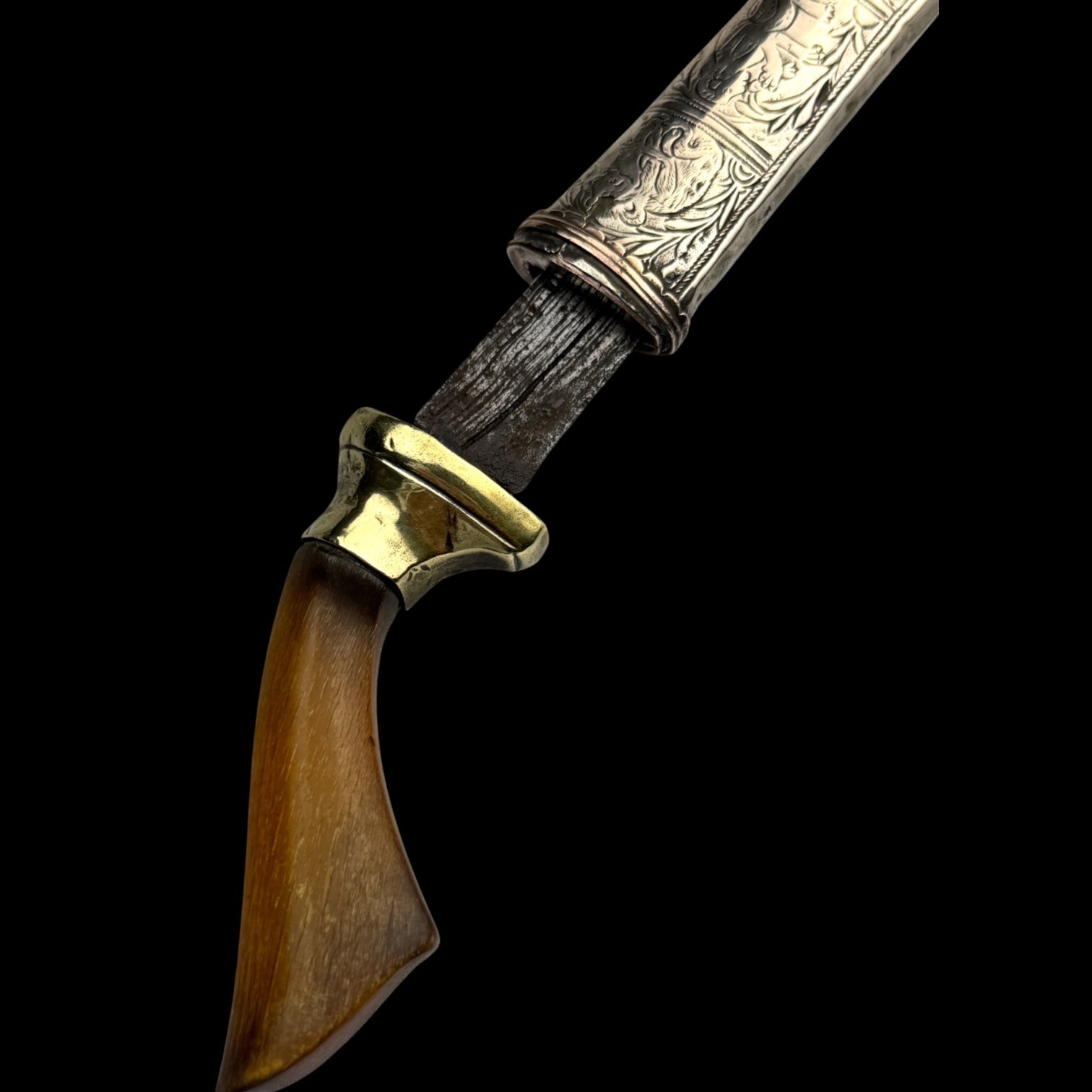 Antique Indian Horn-Handled Knife. Silver Sheath. Circa 1900.