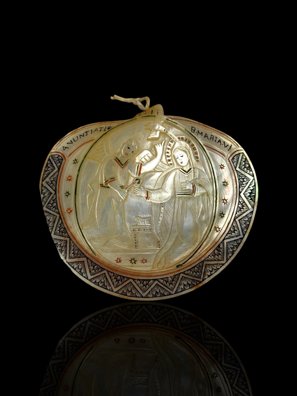 19th Century Bethlehem Mother-of-Pearl Carving of The Annunciation