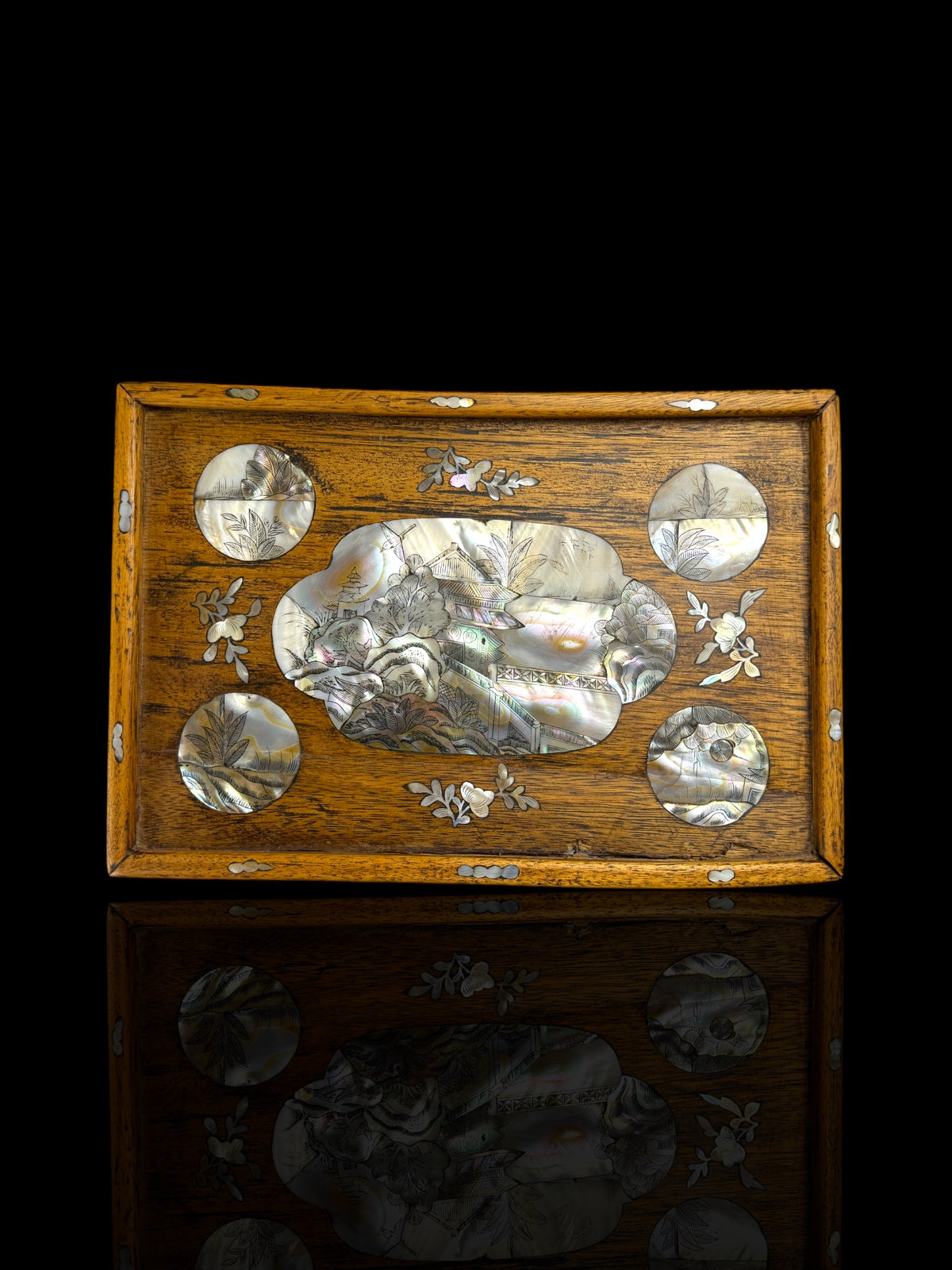 Colonial Vietnamese Mother-of-Pearl Inlaid Tray. Early 20th Century.