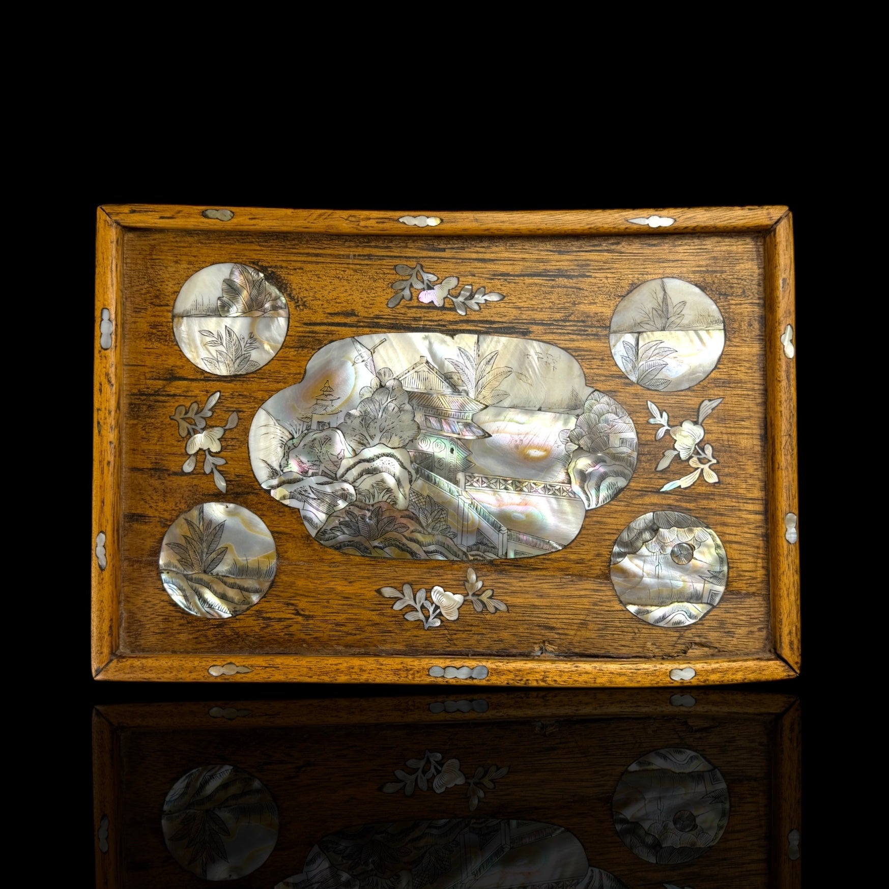 Colonial Vietnamese Mother-of-Pearl Inlaid Tray. Early 20th Century.