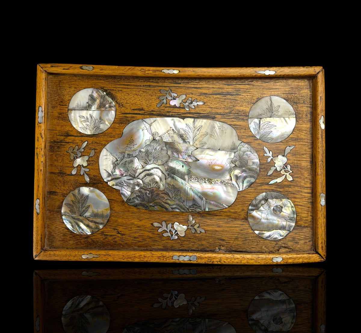 Colonial Vietnamese Mother-of-Pearl Inlaid Tray. Early 20th Century.