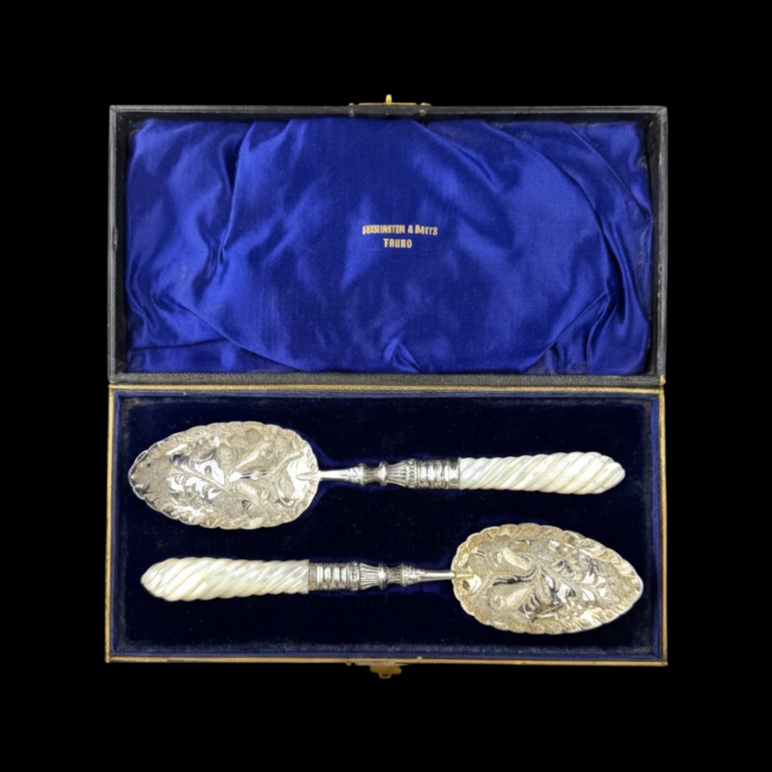 Pair Serving Spoons. Silver Plate and Mother of Pearl. Circa 1910.