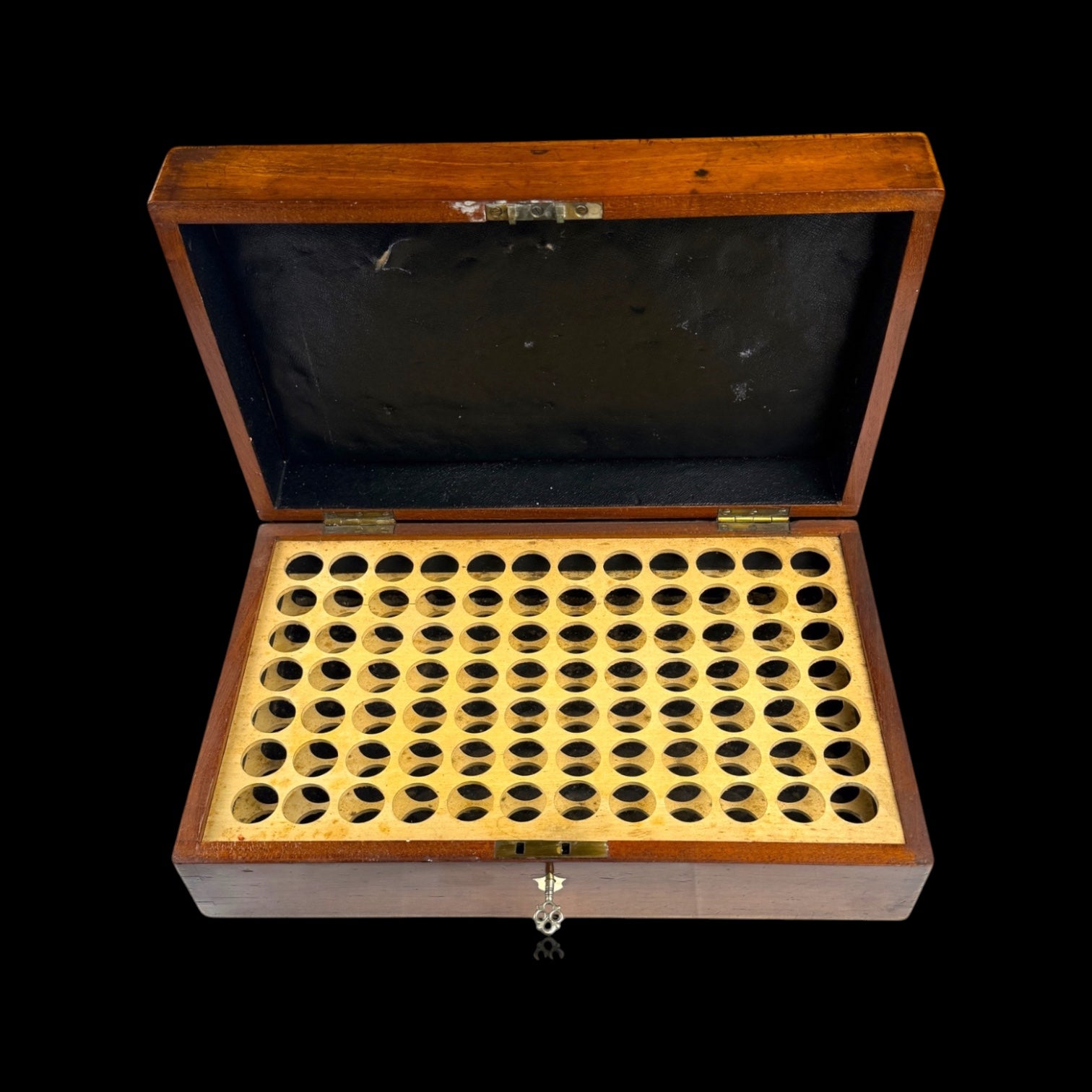 Antique Mahogany Shotgun Cartridge Case with Key - 84 Shell Capacity.