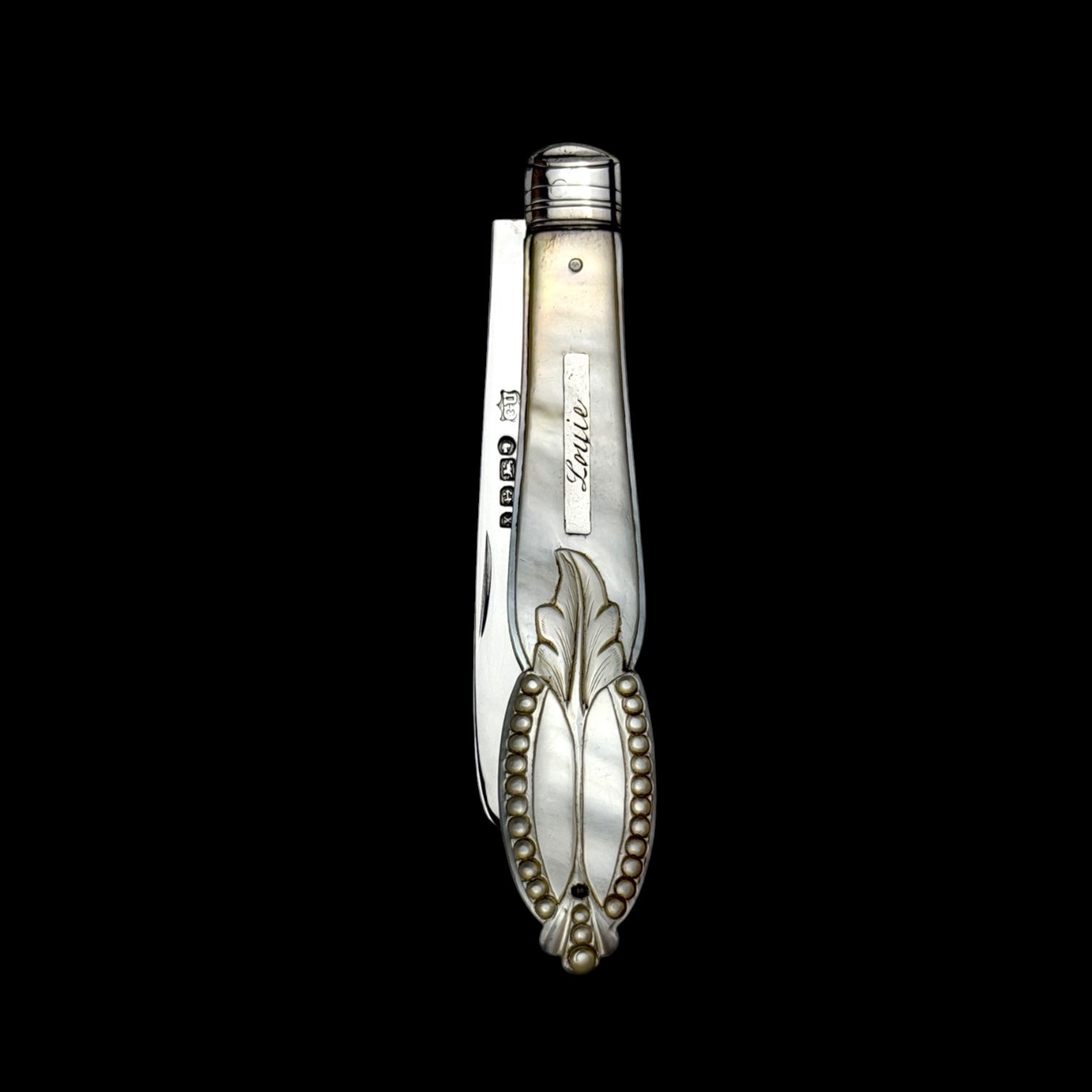 Antique Pocket Knife. 1872, Mother of Pearl and Sterling Silver.