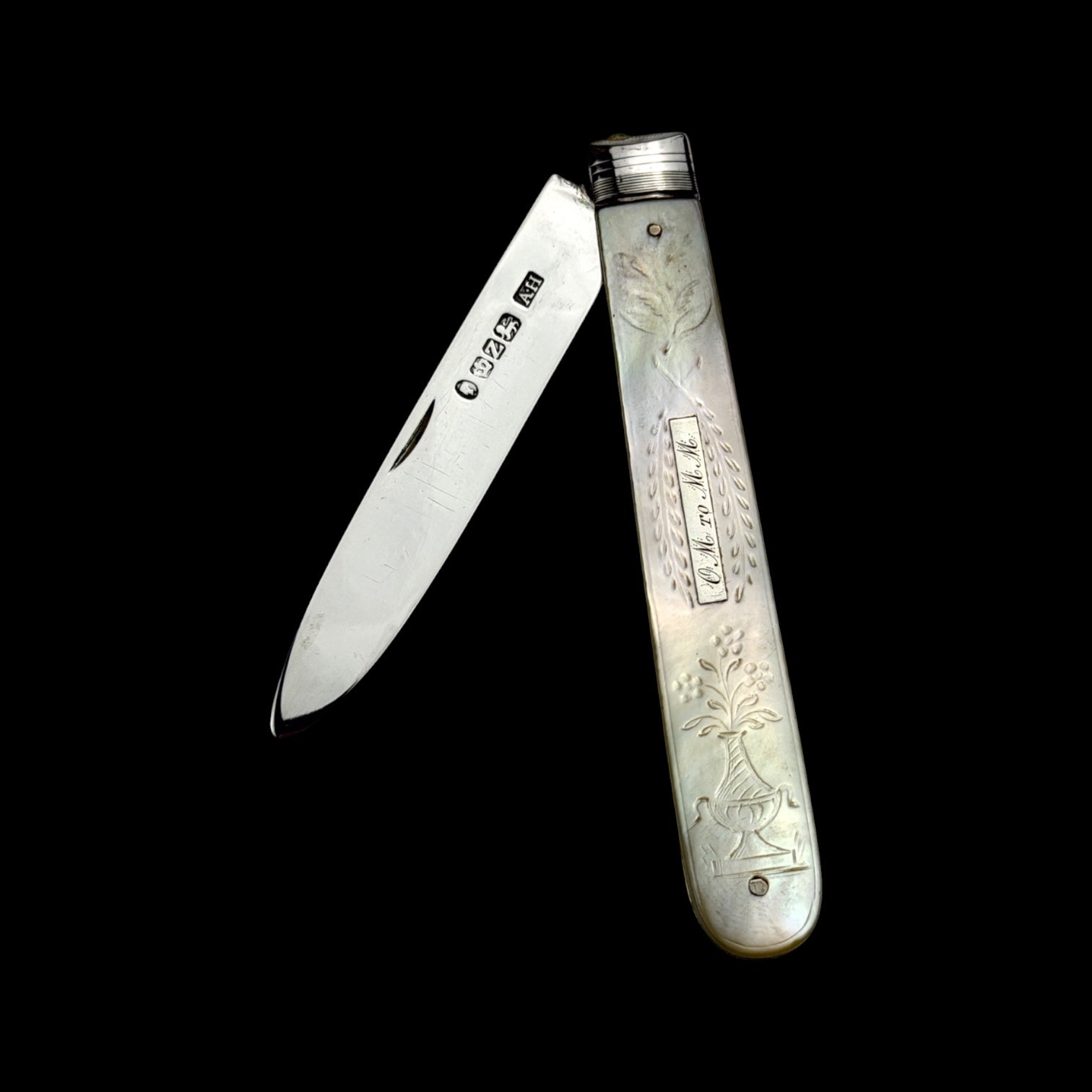 Antique Pocket Knife. 1843, Mother of Pearl and Sterling Silver.