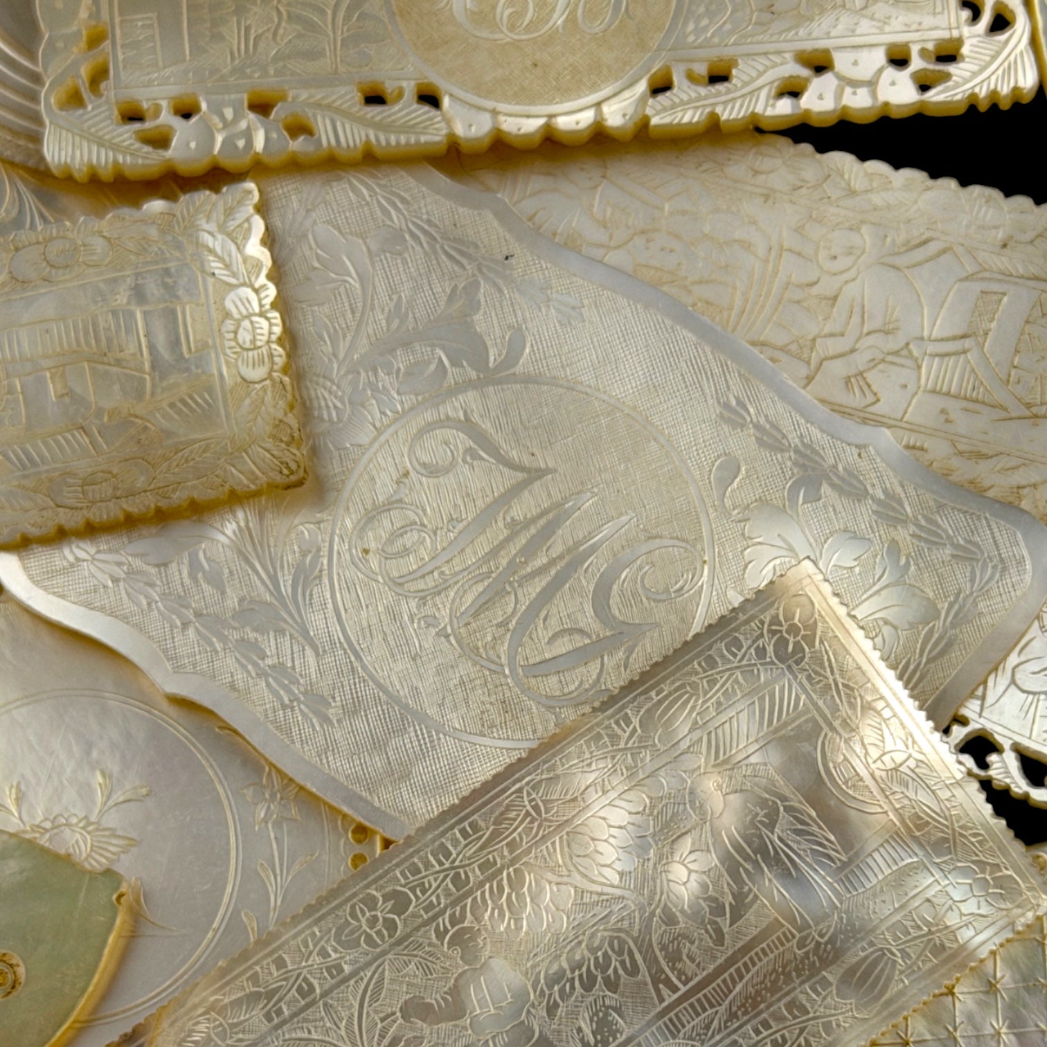 Antique Mother of Pearl Gaming Counters. 18th-19th Century. Ready for Framing.
