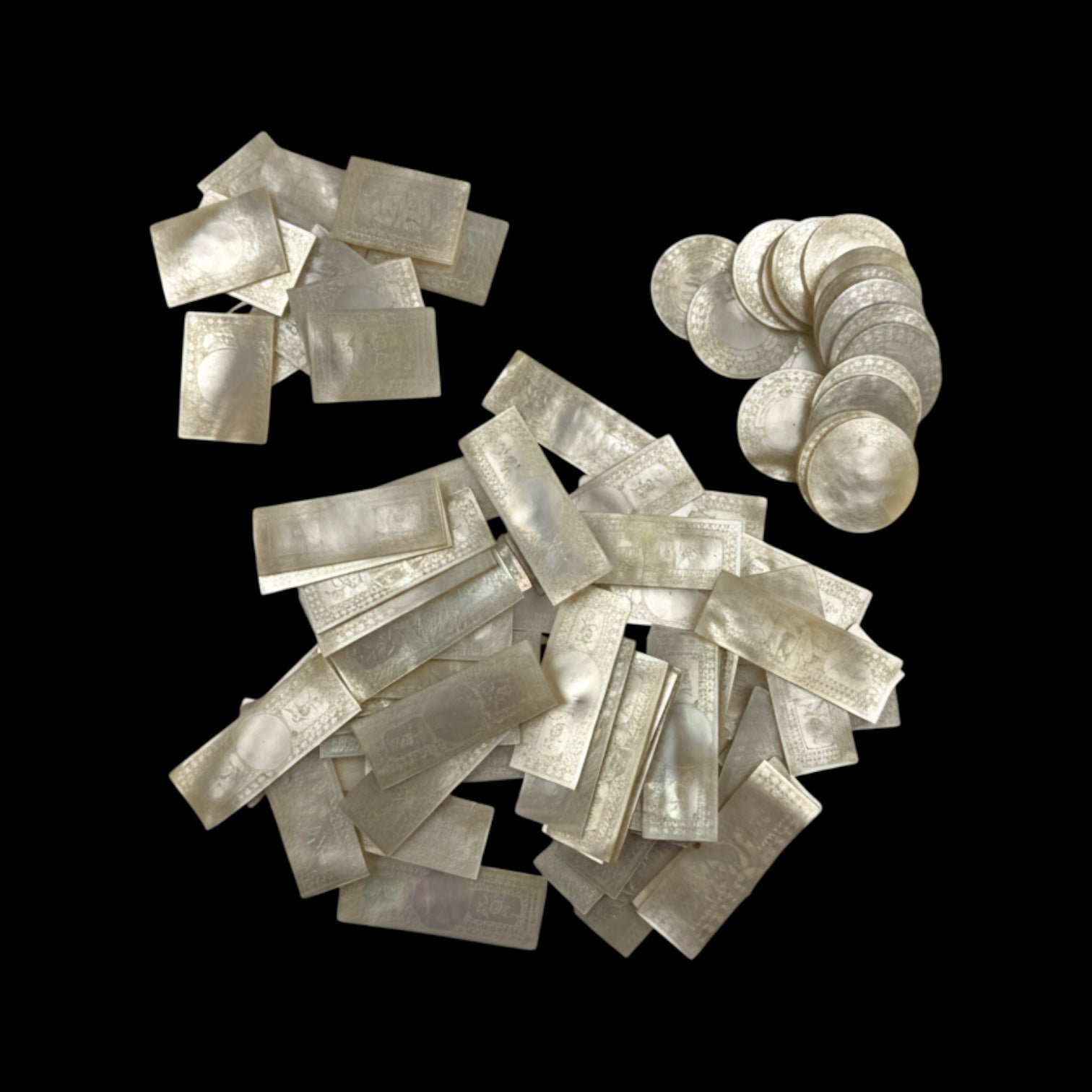 Qing Dynasty Games Box and Mother of Pearl Counters.
