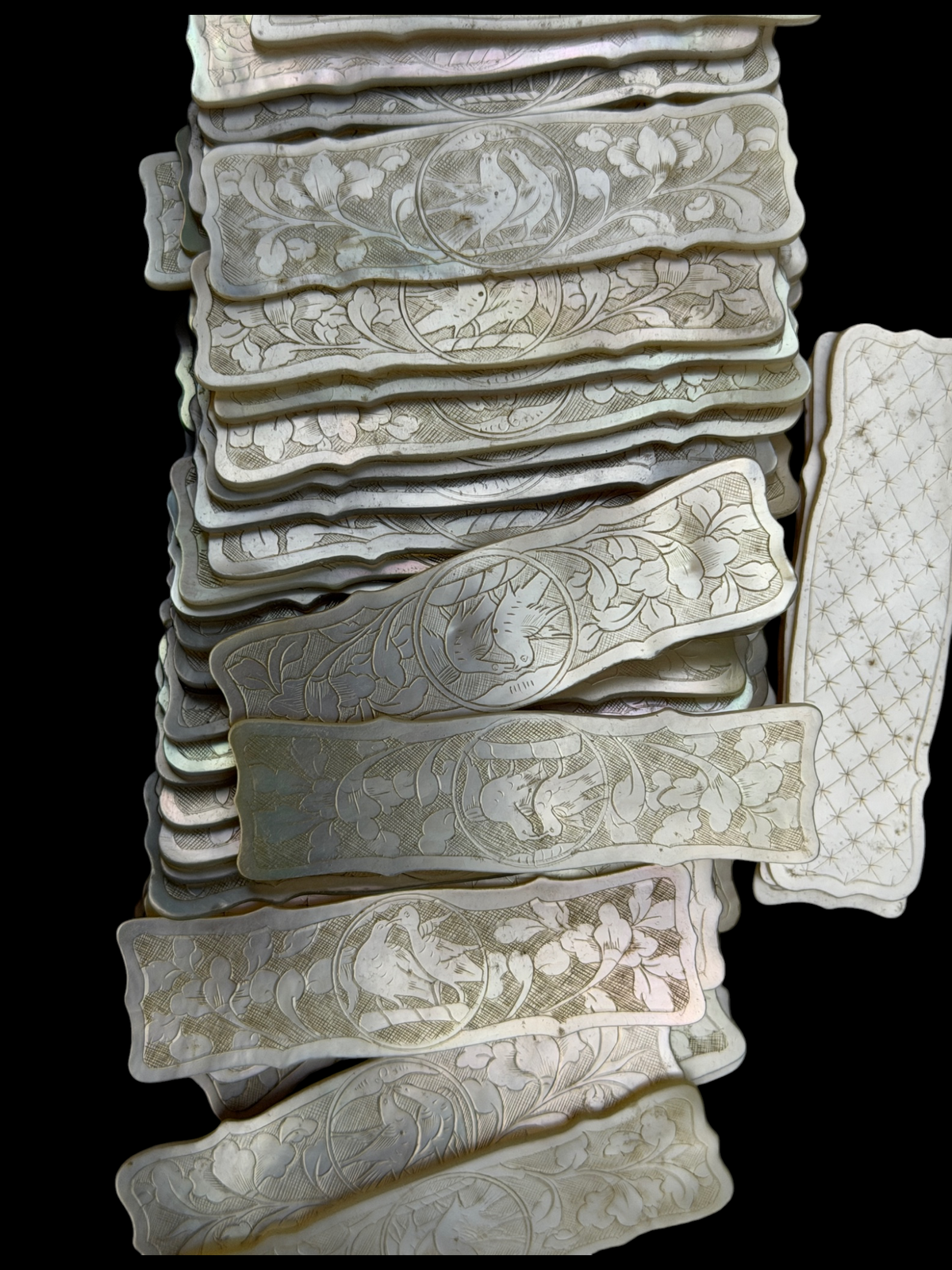 Qing Dynasty Mother-of-Pearl Gaming Counters, 129 Pieces, China c.1850