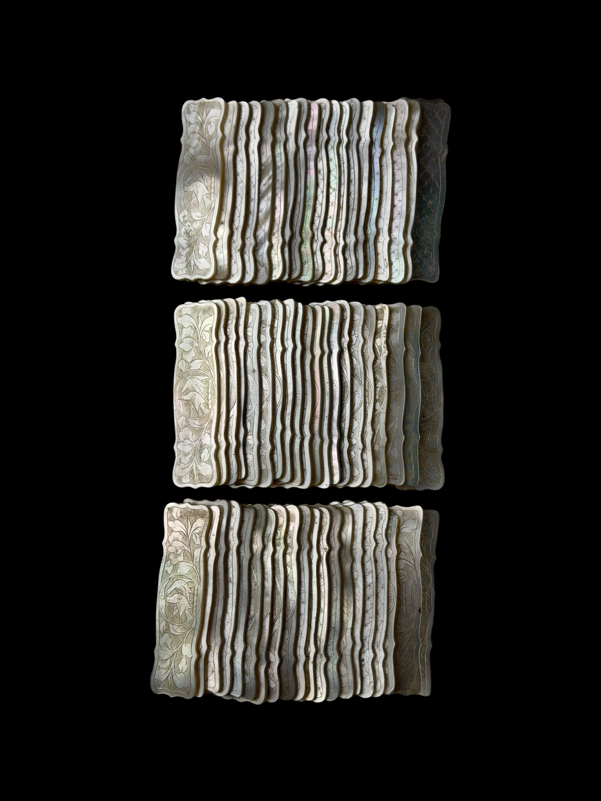 Qing Dynasty Mother-of-Pearl Gaming Counters, 129 Pieces, China c.1850