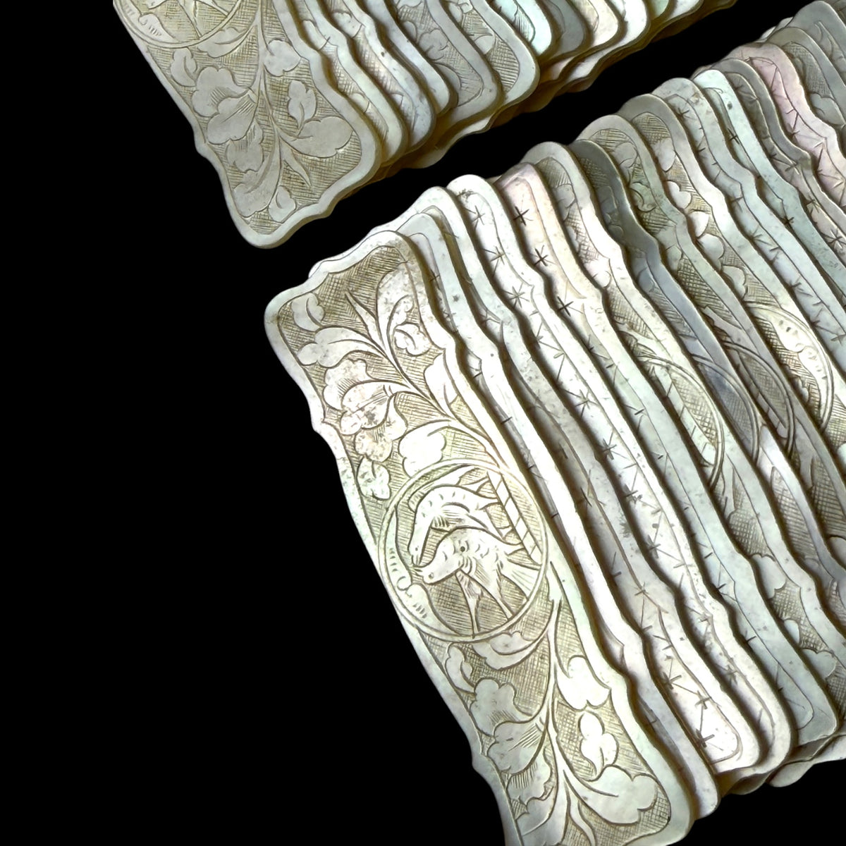 Qing Dynasty Mother-of-Pearl Gaming Counters, 129 Pieces, China c.1850