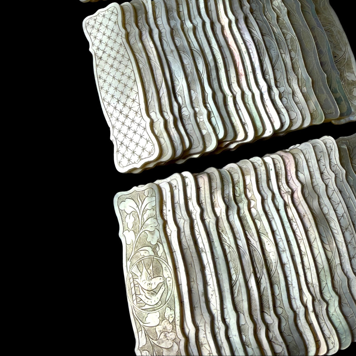 Qing Dynasty Mother-of-Pearl Gaming Counters, 129 Pieces, China c.1850