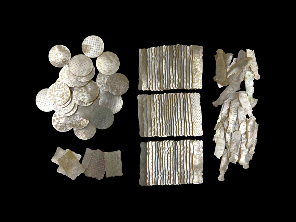 Qing Dynasty Mother-of-Pearl Gaming Counters, 129 Pieces, China c.1850