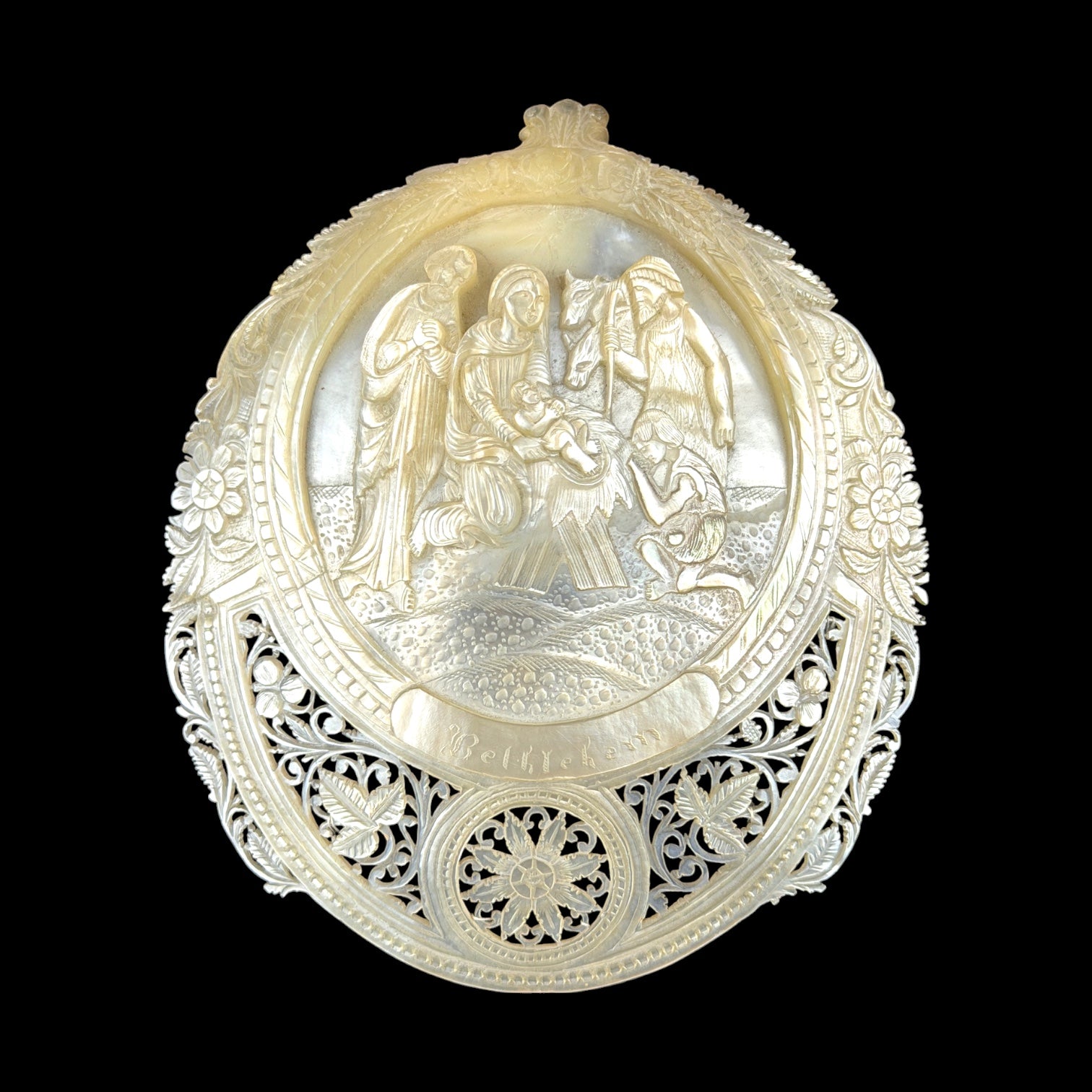 19th Century Bethlehem Mother-of-Pearl Nativity Plaque