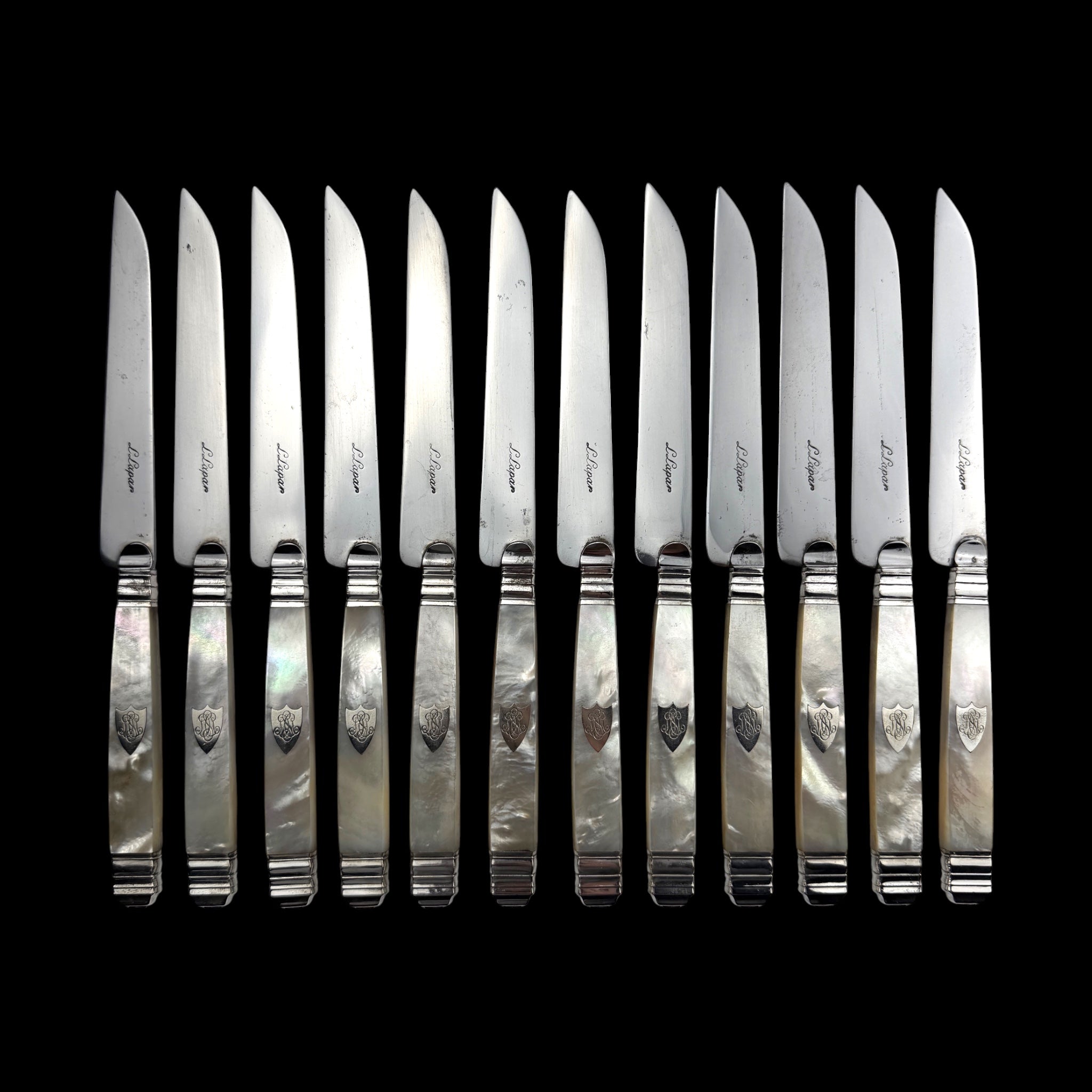 Set of 12 Mother of Pearl Table Knives by L. Lapar, France, c. 1900