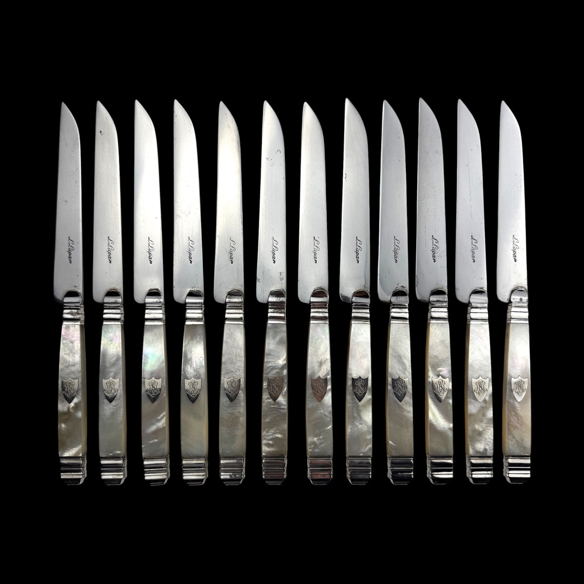 Set of 12 Mother of Pearl Table Knives by L. Lapar, France, c. 1900