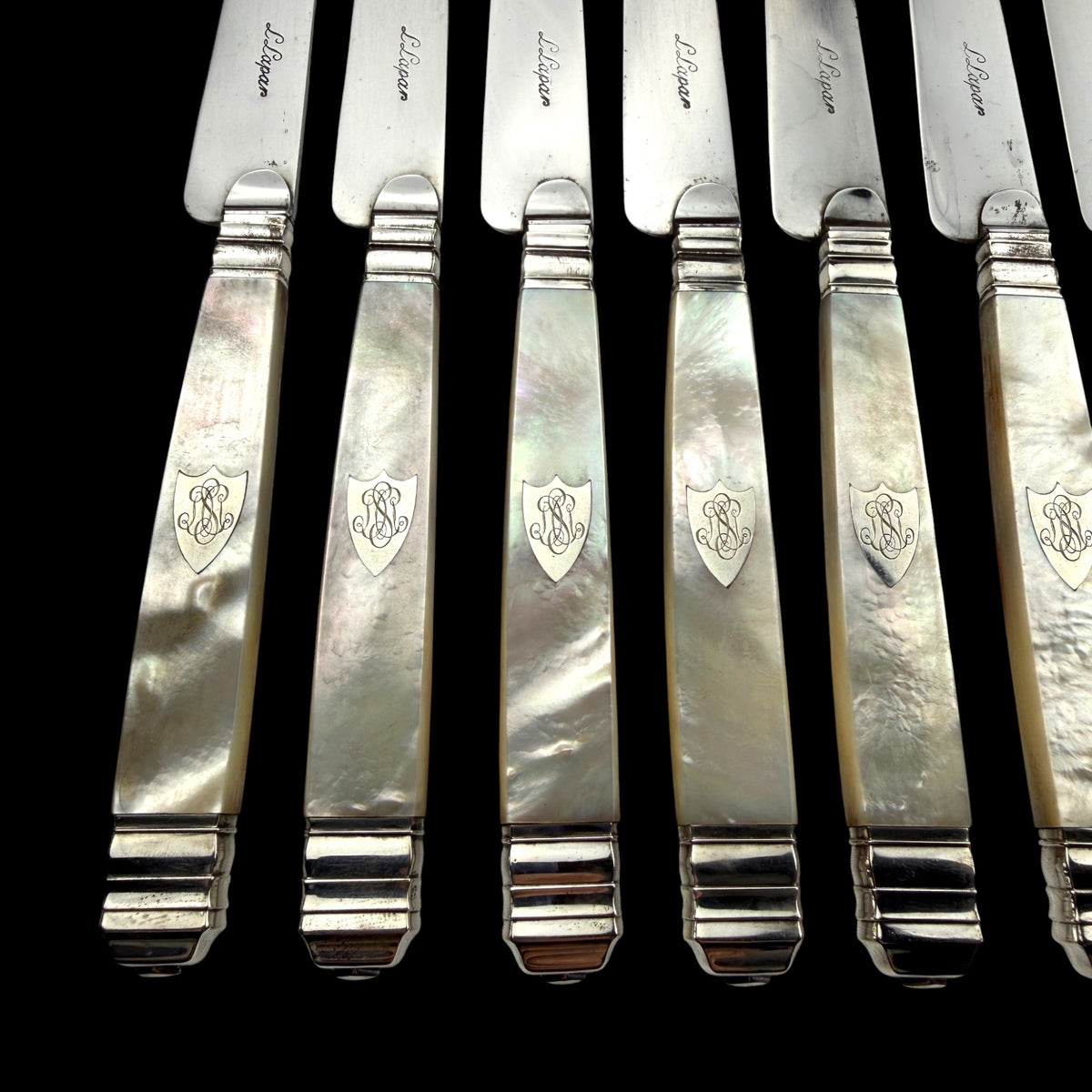 Set of 12 Mother of Pearl Table Knives by L. Lapar, France, c. 1900