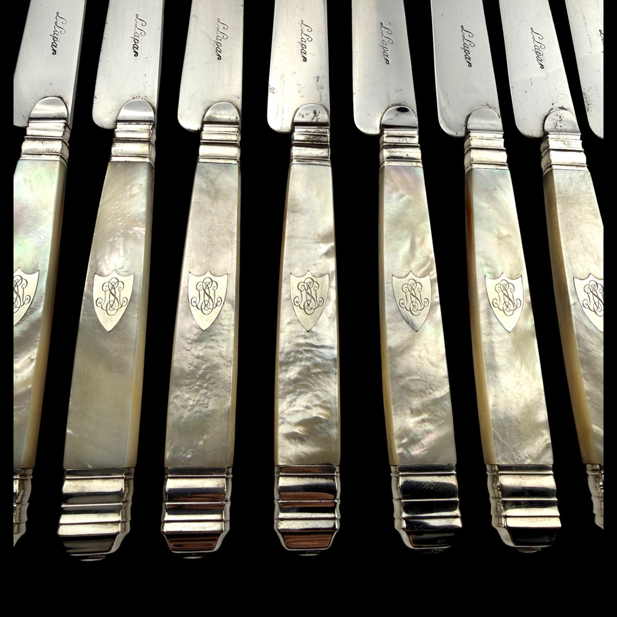 Set of 12 Mother of Pearl Table Knives by L. Lapar, France, c. 1900