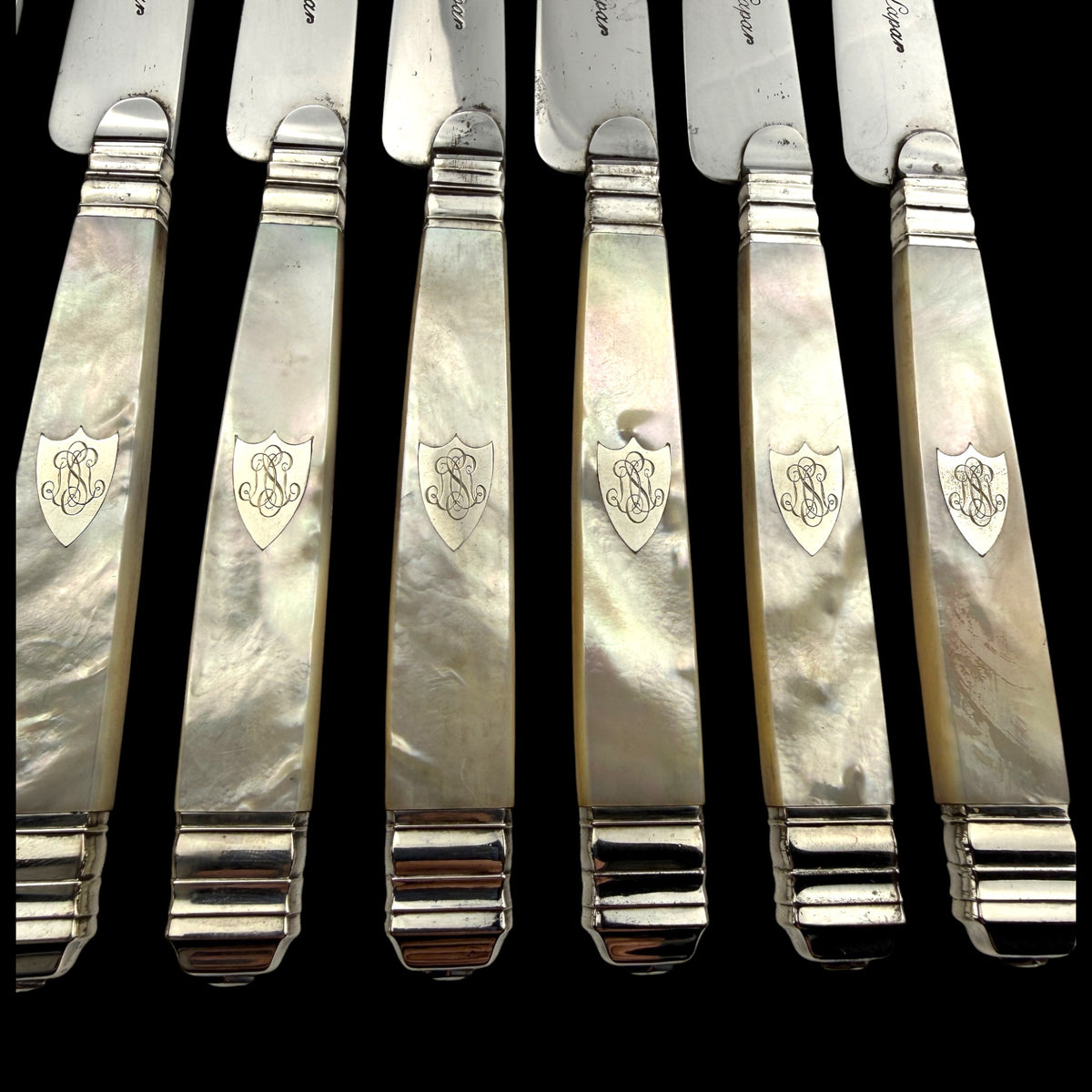 Set of 12 Mother of Pearl Table Knives by L. Lapar, France, c. 1900