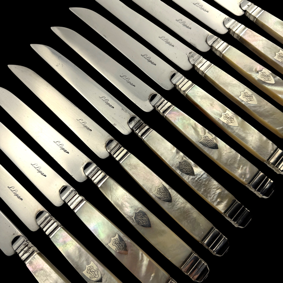 Set of 12 Mother of Pearl Table Knives by L. Lapar, France, c. 1900