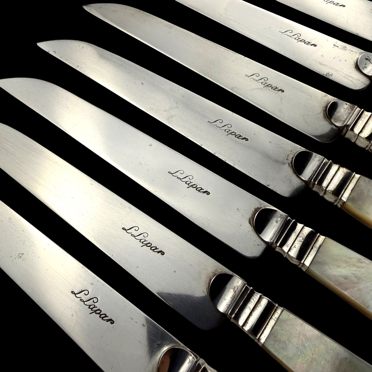 Set of 12 Mother of Pearl Table Knives by L. Lapar, France, c. 1900