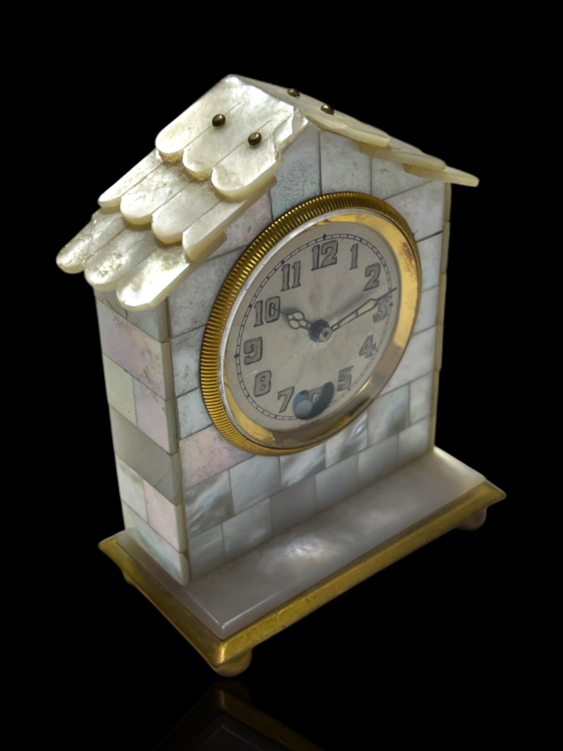 Rare Swiss Mother of Pearl Clock: Circa 1910, Solomax Watch Company