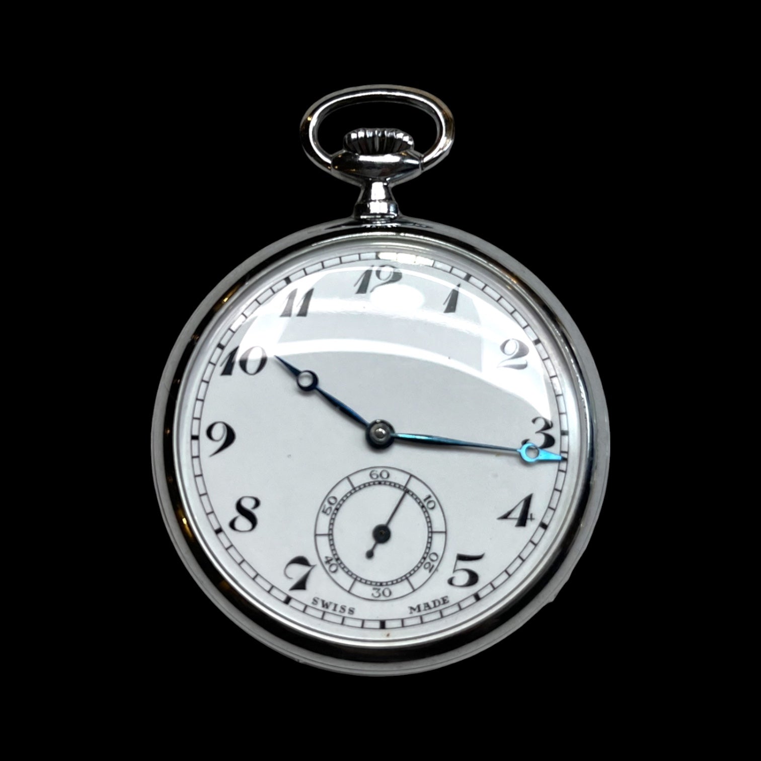 Swiss-Made Steel Pocket Watch with Desk Stand & Keychain