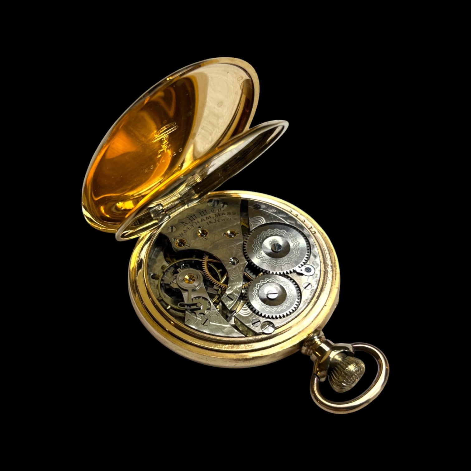 Gold-Plate Waltham Pocket Watch with Display Stand: 15 Jewel Movement