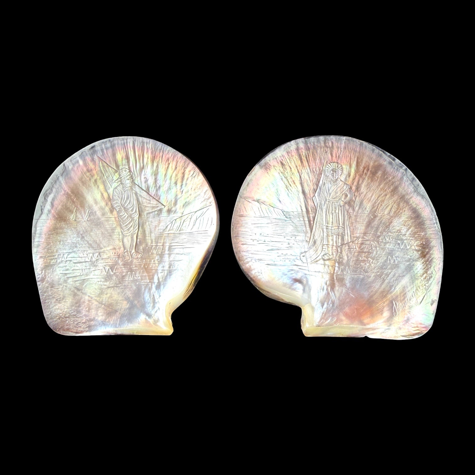 Black Pearl Shell Serving Plates. 19th Century.