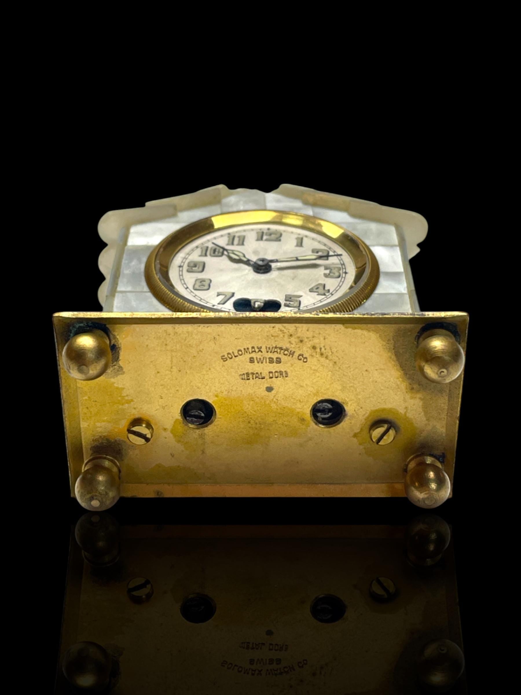 Rare Swiss Mother of Pearl Clock: Circa 1910, Solomax Watch Company