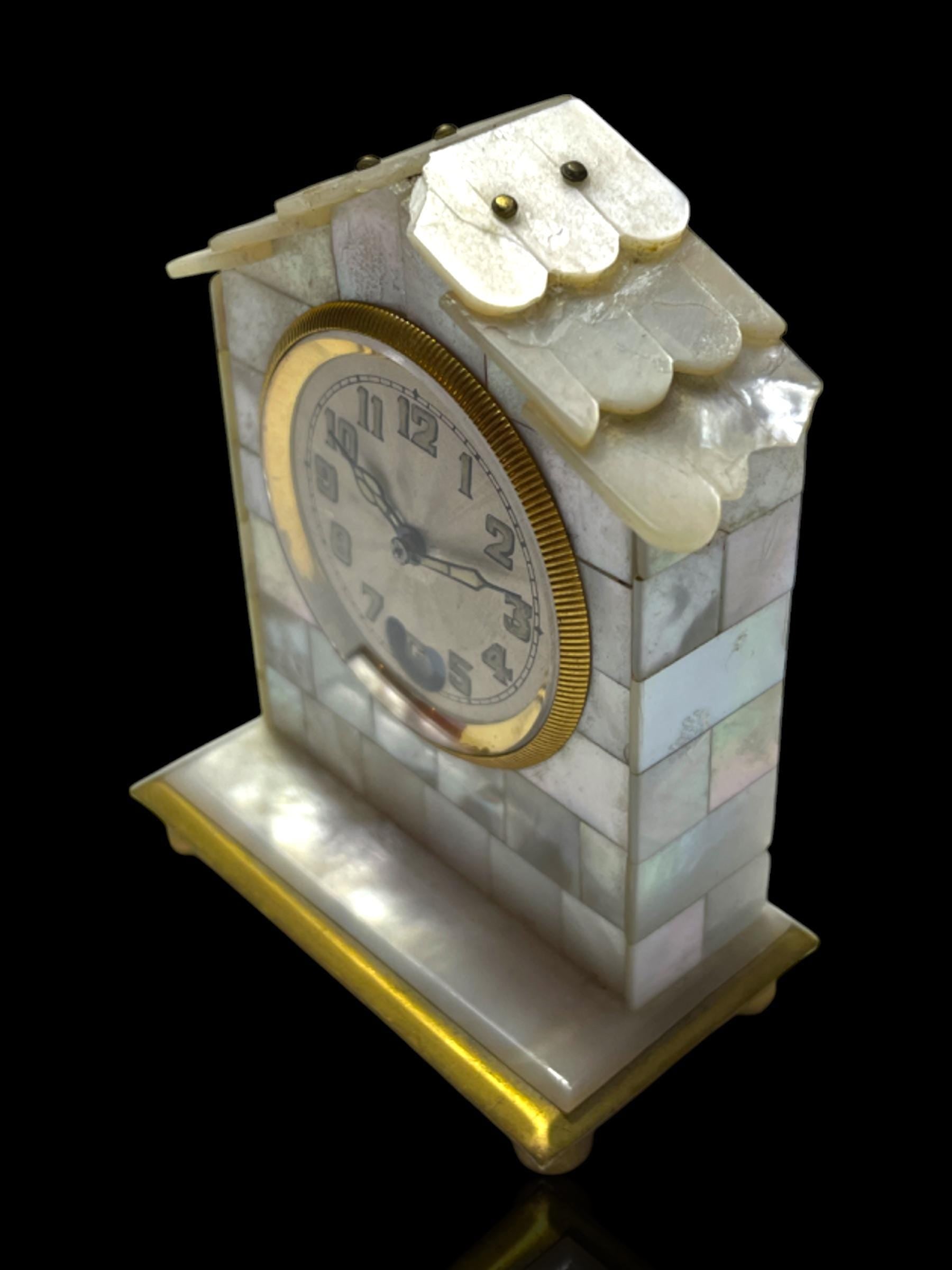 Rare Swiss Mother of Pearl Clock: Circa 1910, Solomax Watch Company