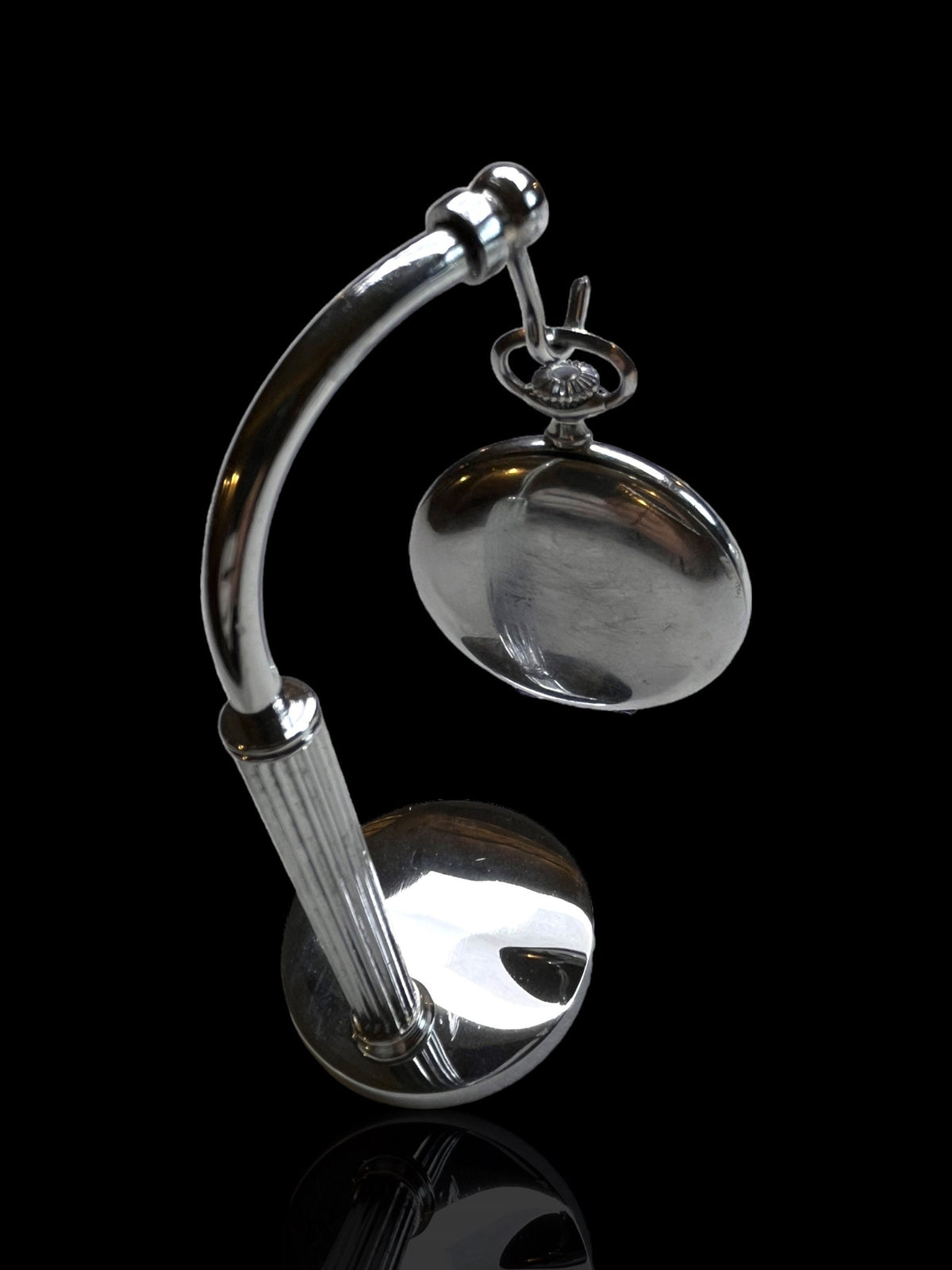 Swiss-Made Steel Pocket Watch with Desk Stand & Keychain