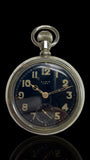 Nickel and Black-faced Elgin Pocket Watch. With Stand.