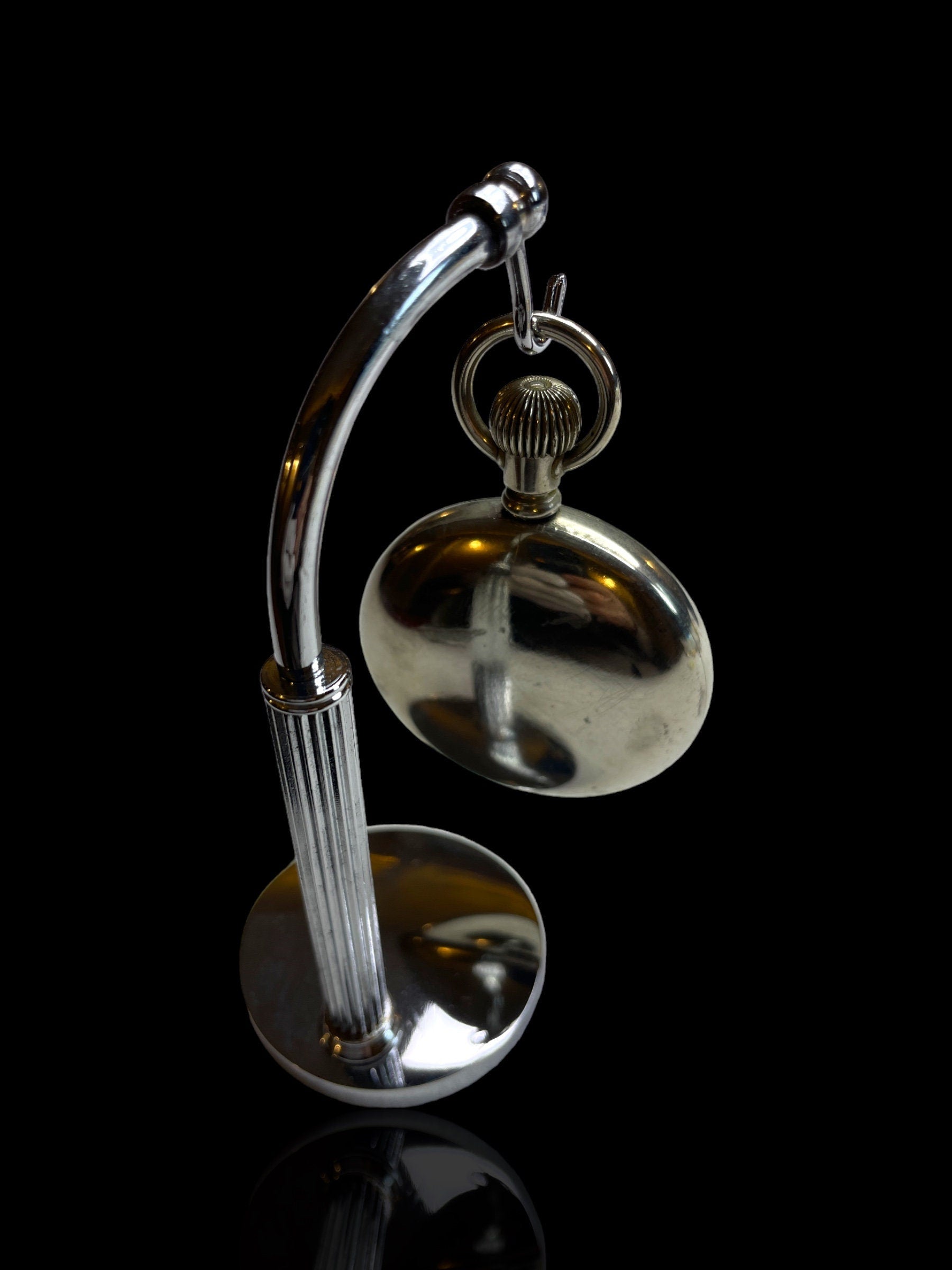 Nickel and Black-faced Elgin Pocket Watch. With Stand.